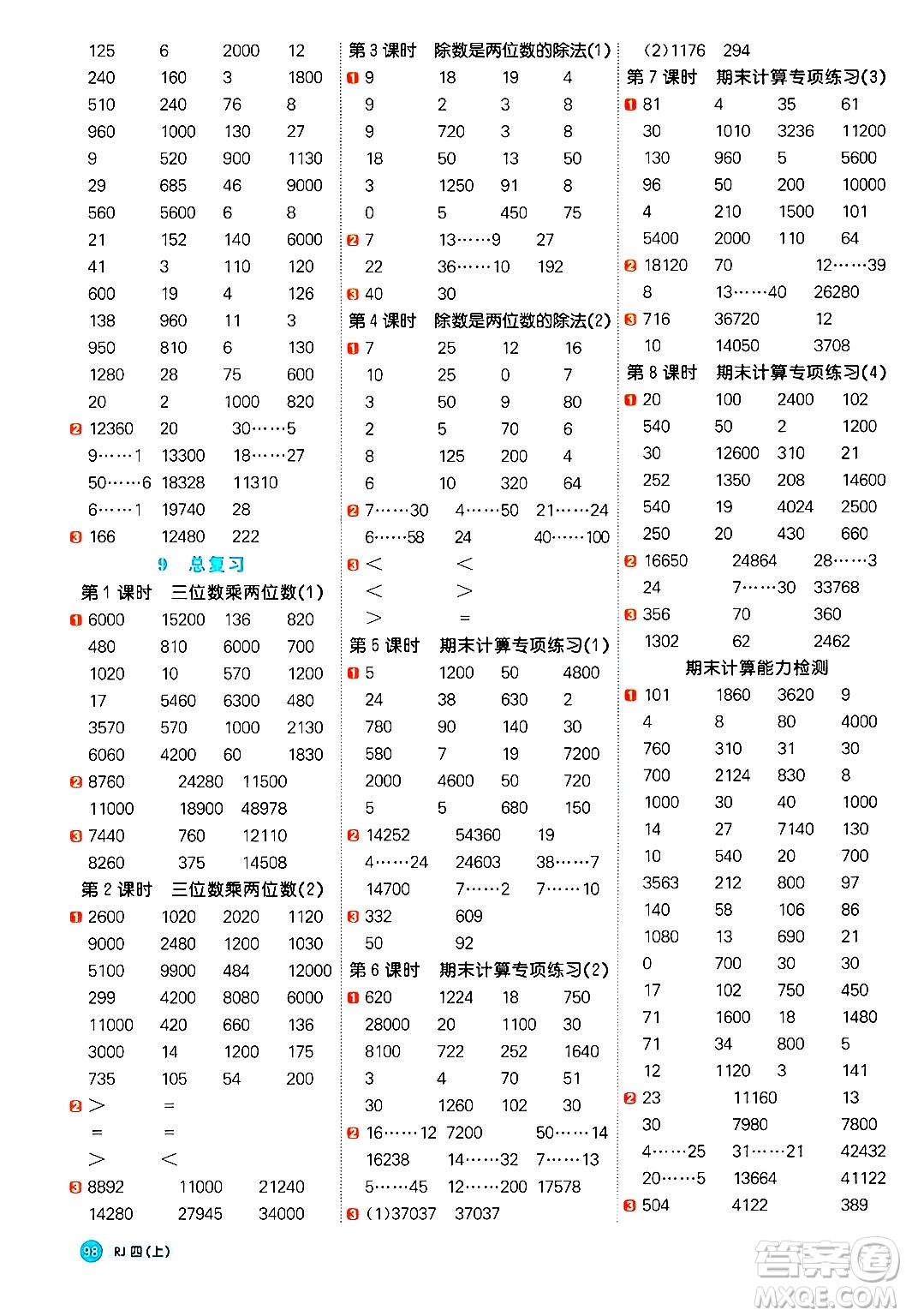 江西教育出版社2024年秋陽(yáng)光同學(xué)計(jì)算小達(dá)人四年級(jí)數(shù)學(xué)上冊(cè)人教版答案