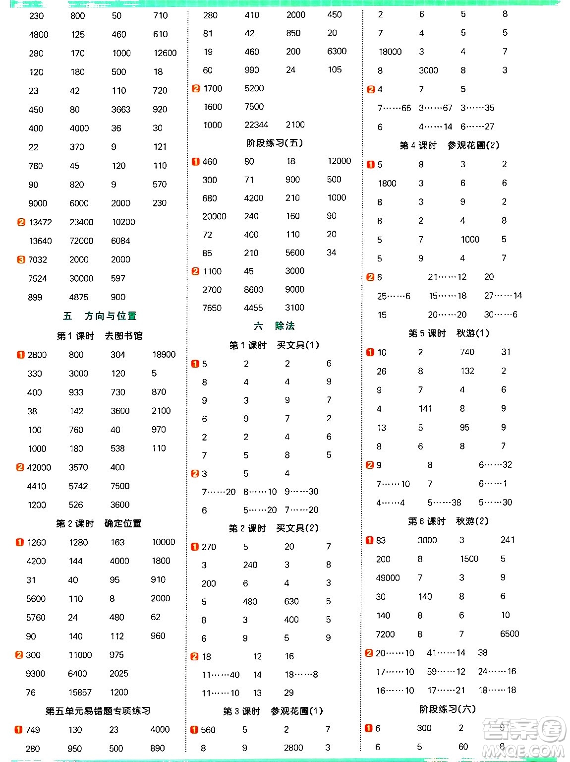 江西教育出版社2024年秋陽光同學(xué)計算小達(dá)人四年級數(shù)學(xué)上冊北師大版答案