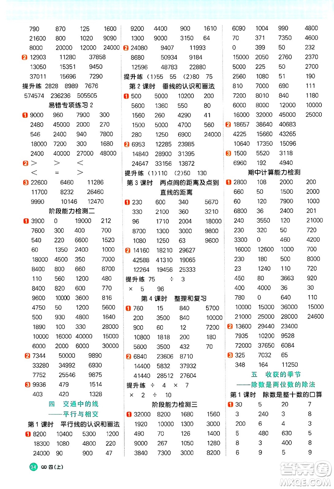 江西教育出版社2024年秋陽光同學(xué)計算小達(dá)人四年級數(shù)學(xué)上冊青島版答案