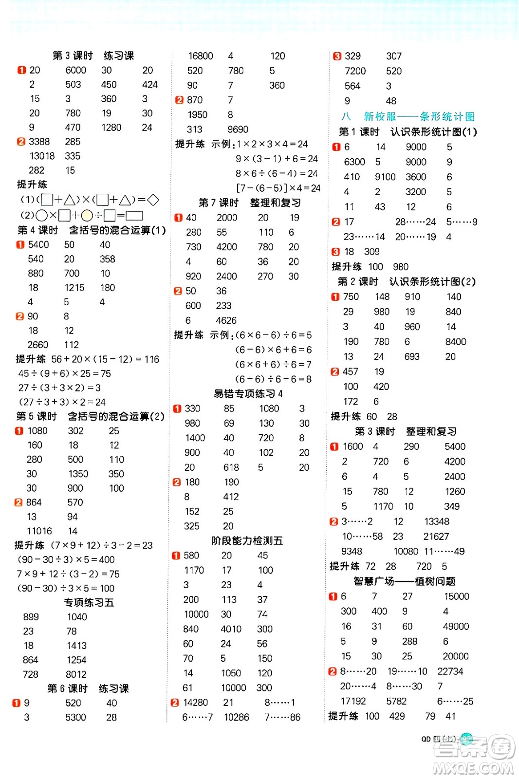 江西教育出版社2024年秋陽光同學(xué)計算小達(dá)人四年級數(shù)學(xué)上冊青島版答案