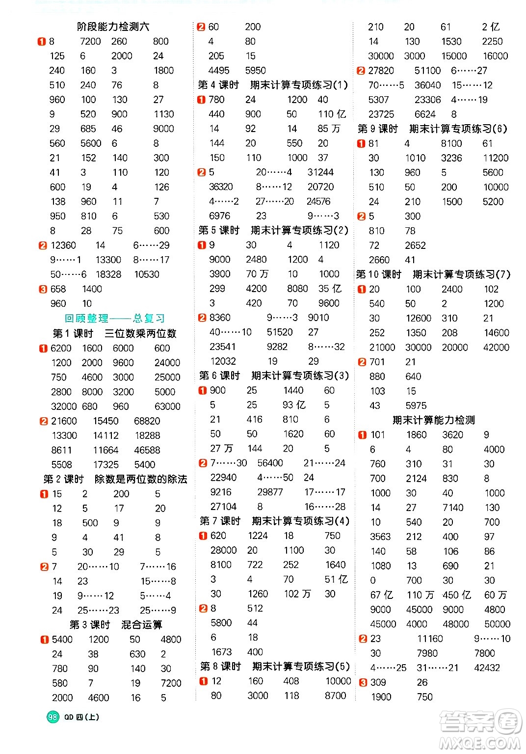 江西教育出版社2024年秋陽光同學(xué)計算小達(dá)人四年級數(shù)學(xué)上冊青島版答案