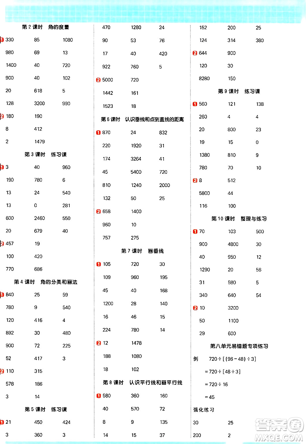 江西教育出版社2024年秋陽光同學(xué)計(jì)算小達(dá)人四年級數(shù)學(xué)上冊蘇教版答案