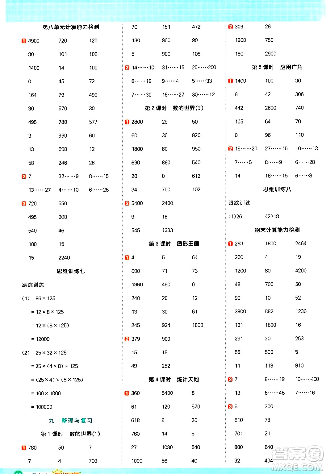 江西教育出版社2024年秋陽光同學(xué)計(jì)算小達(dá)人四年級數(shù)學(xué)上冊蘇教版答案
