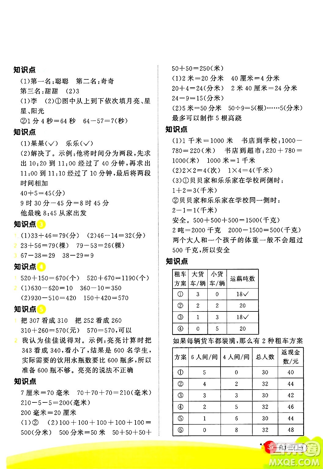 江西教育出版社2024年秋陽(yáng)光同學(xué)計(jì)算小達(dá)人三年級(jí)數(shù)學(xué)上冊(cè)人教版答案