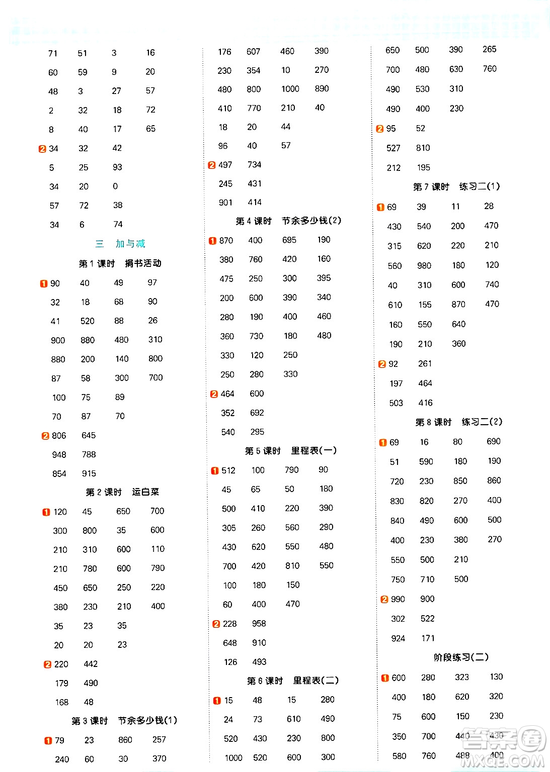 江西教育出版社2024年秋陽光同學計算小達人三年級數(shù)學上冊北師大版答案