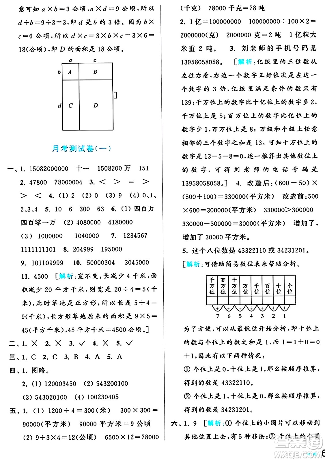 北京教育出版社2024年秋亮點(diǎn)給力大試卷四年級數(shù)學(xué)上冊人教版答案