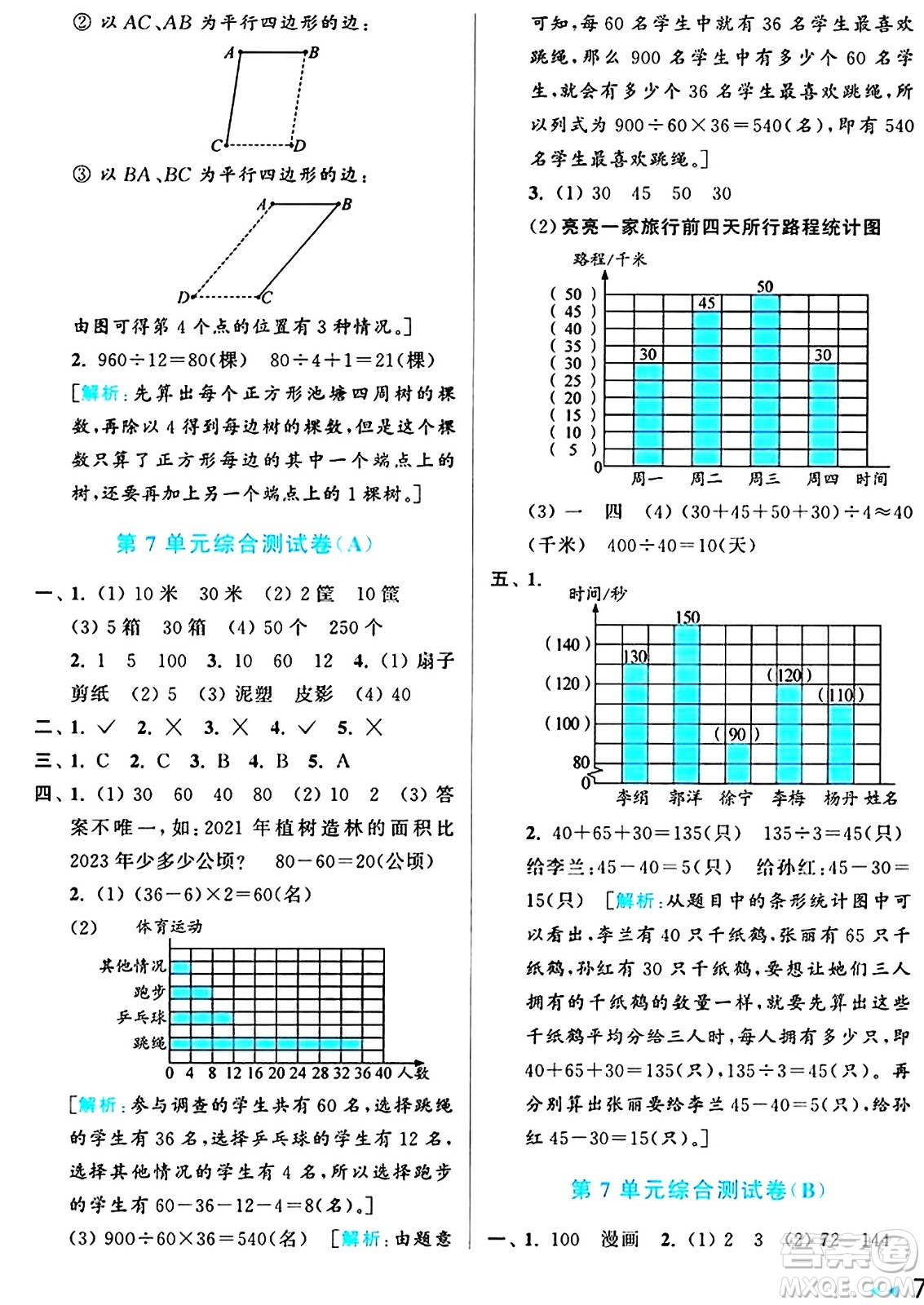 北京教育出版社2024年秋亮點(diǎn)給力大試卷四年級數(shù)學(xué)上冊人教版答案
