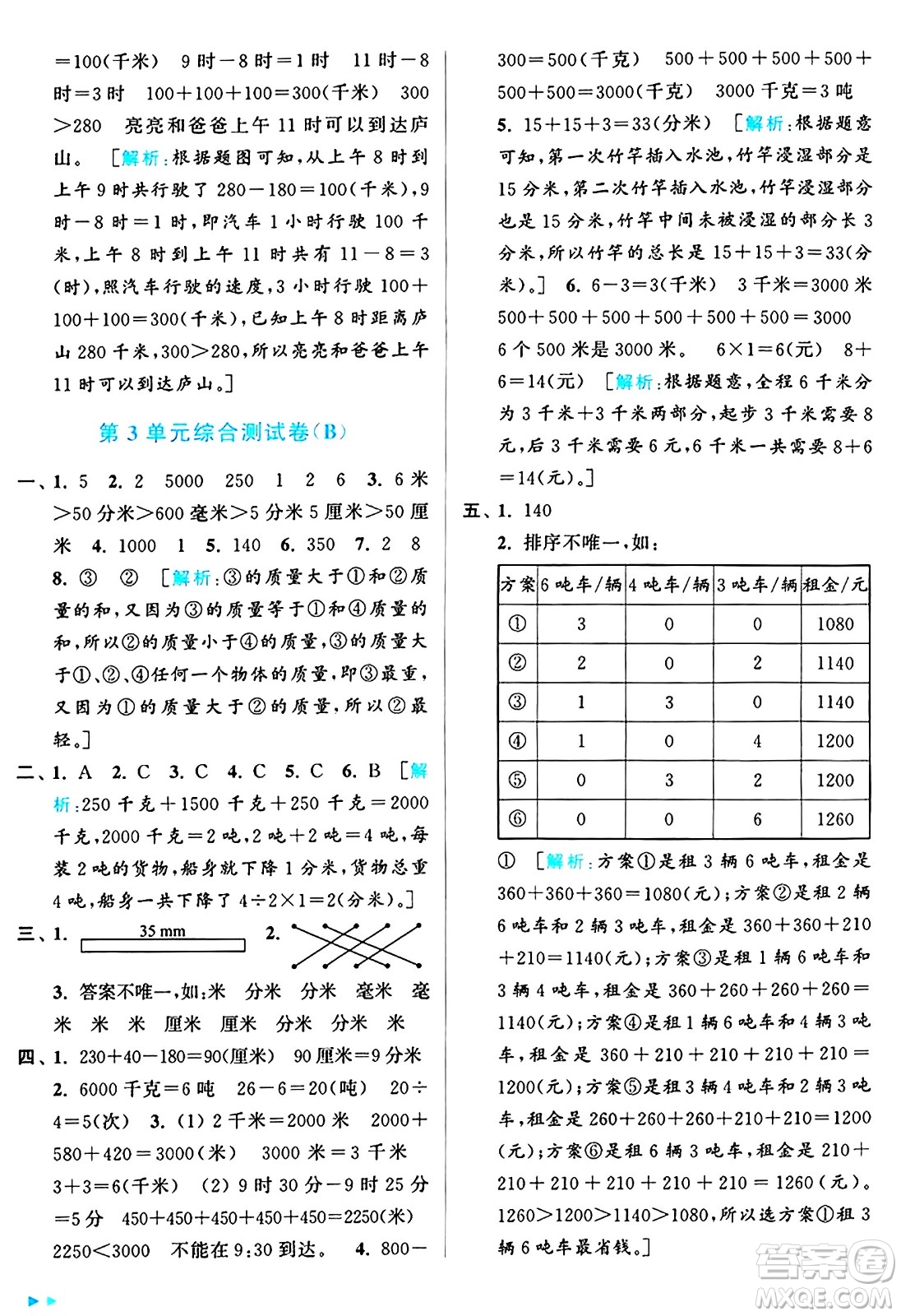 北京教育出版社2024年秋亮點(diǎn)給力大試卷三年級數(shù)學(xué)上冊人教版答案