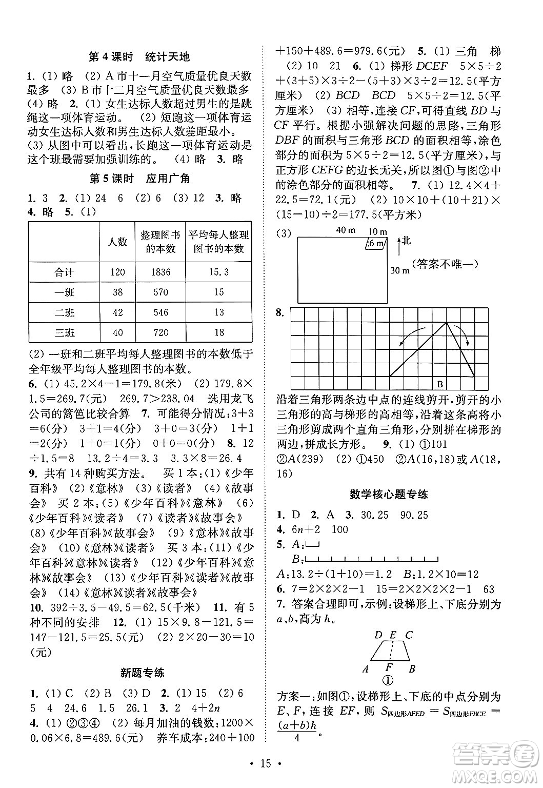 江蘇鳳凰美術出版社2024年秋創(chuàng)新課時作業(yè)本五年級數學上冊江蘇版答案