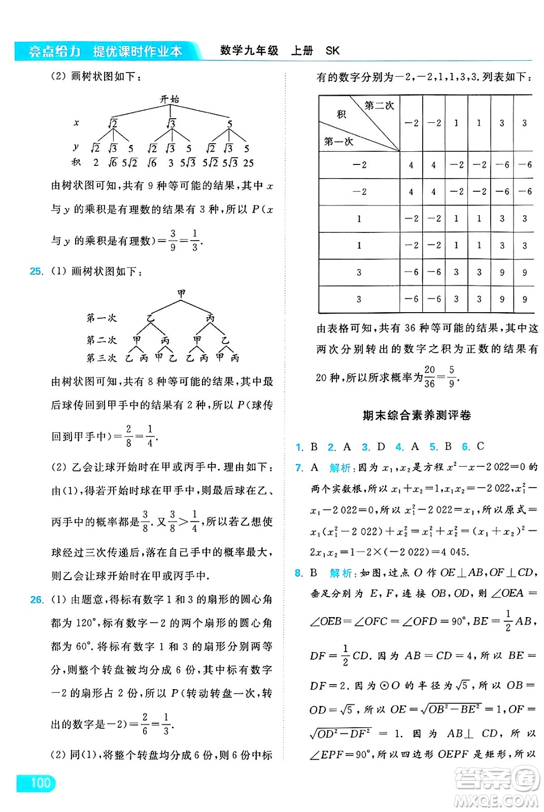 延邊教育出版社2024年秋亮點給力提優(yōu)課時作業(yè)本九年級數(shù)學上冊蘇科版答案