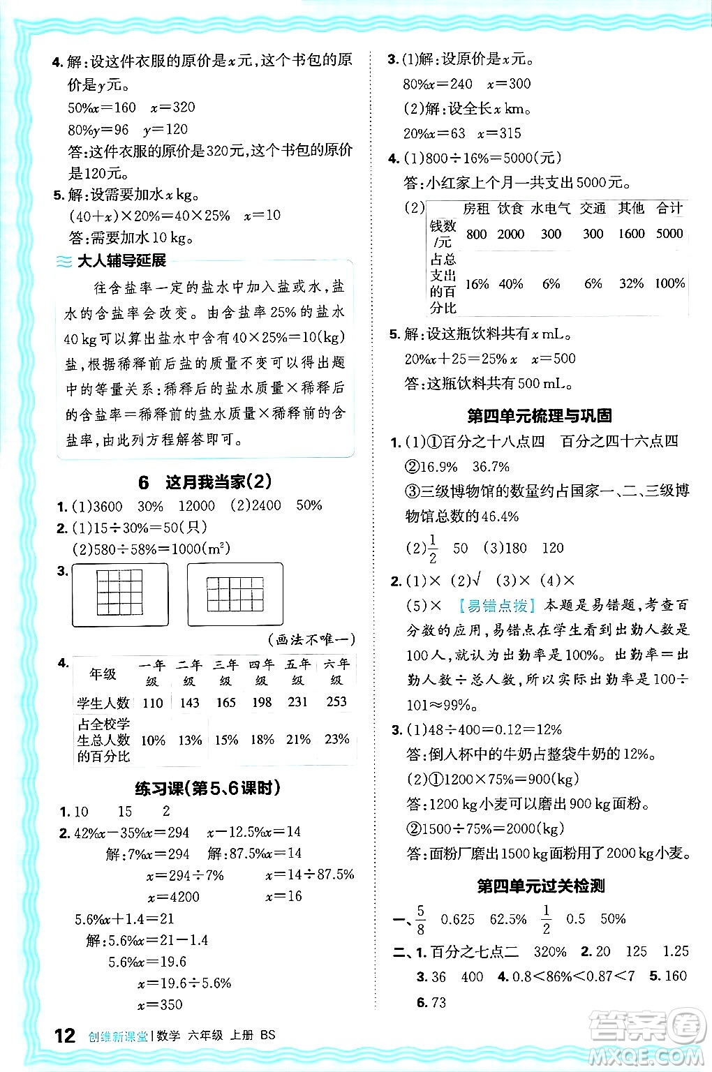 江西人民出版社2024年秋王朝霞創(chuàng)維新課堂六年級數(shù)學上冊北師大版答案