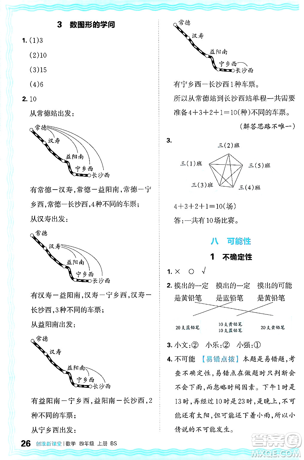 江西人民出版社2024年秋王朝霞創(chuàng)維新課堂四年級(jí)數(shù)學(xué)上冊(cè)北師大版答案
