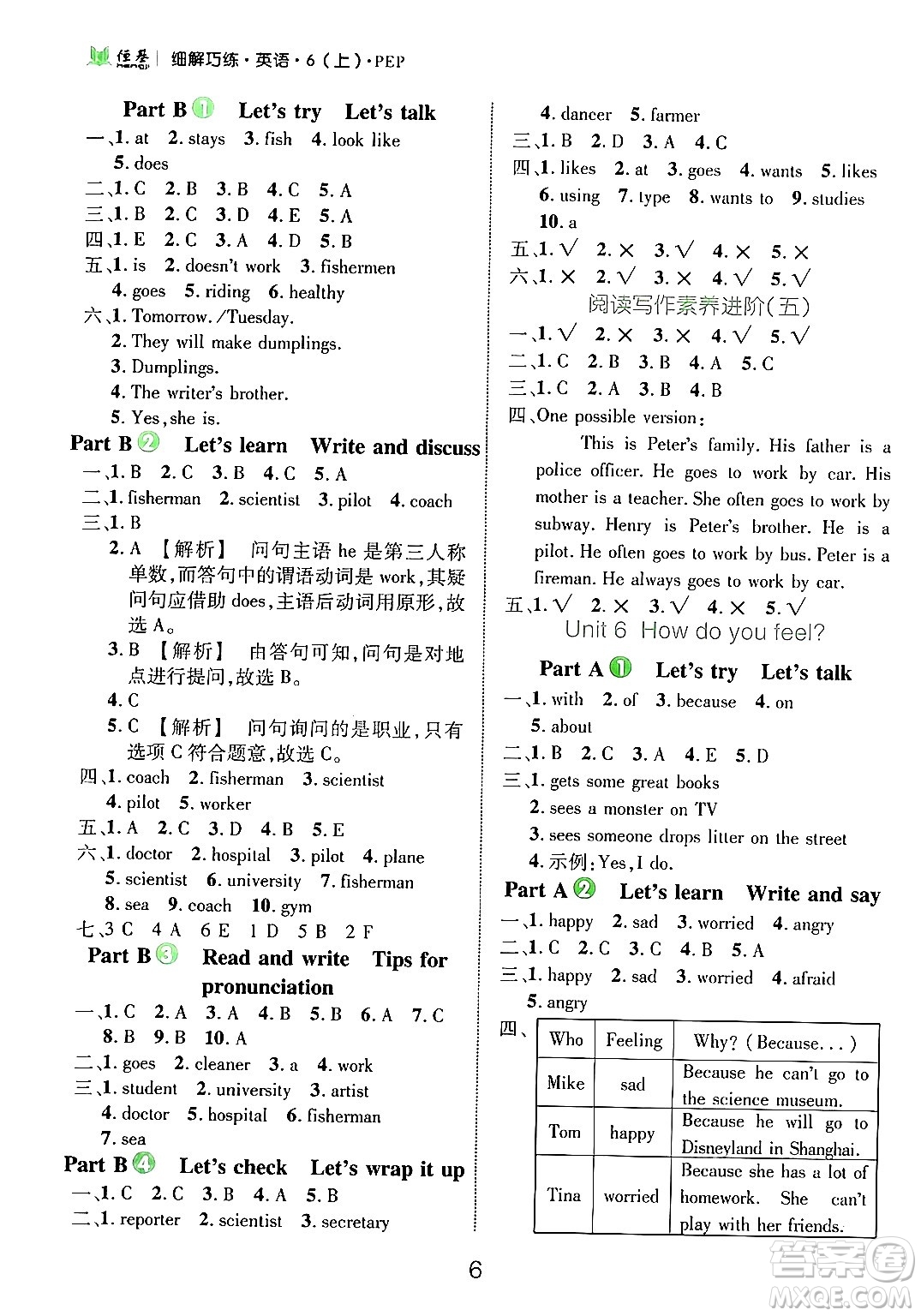 延邊大學(xué)出版社2024年秋細(xì)解巧練六年級英語上冊人教PEP版答案