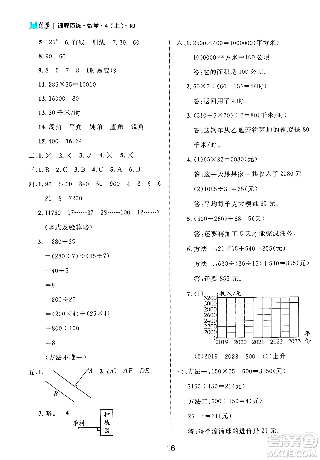延邊大學(xué)出版社2024年秋細(xì)解巧練四年級數(shù)學(xué)上冊人教版答案