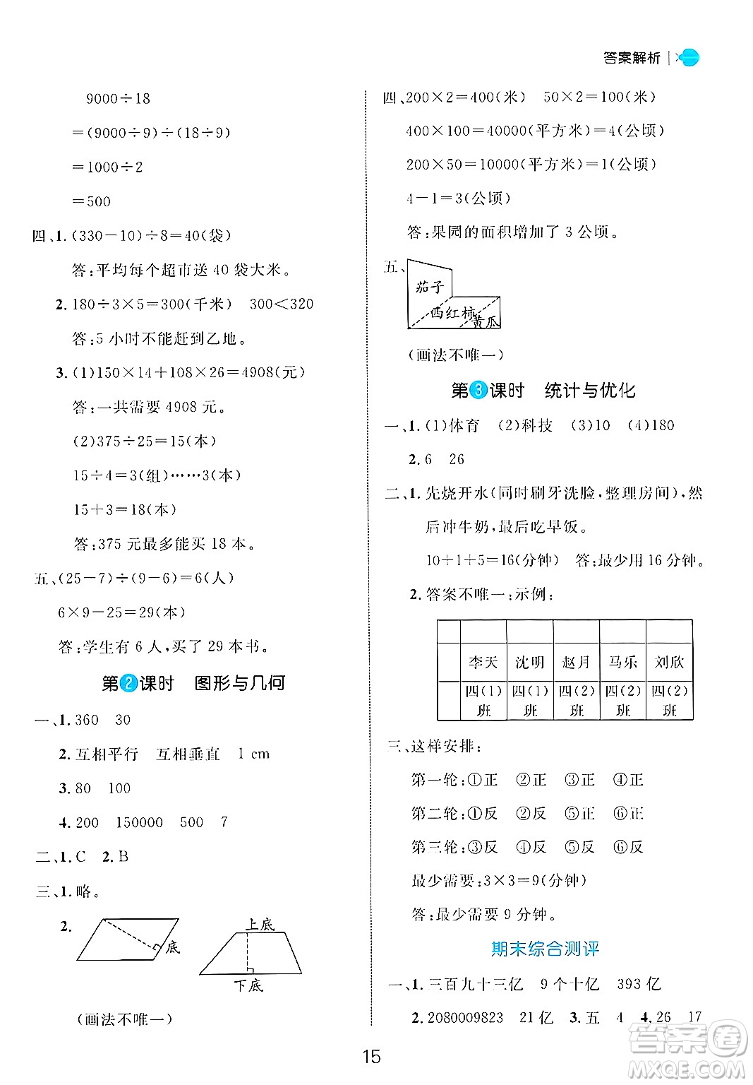 延邊大學(xué)出版社2024年秋細(xì)解巧練四年級數(shù)學(xué)上冊人教版答案