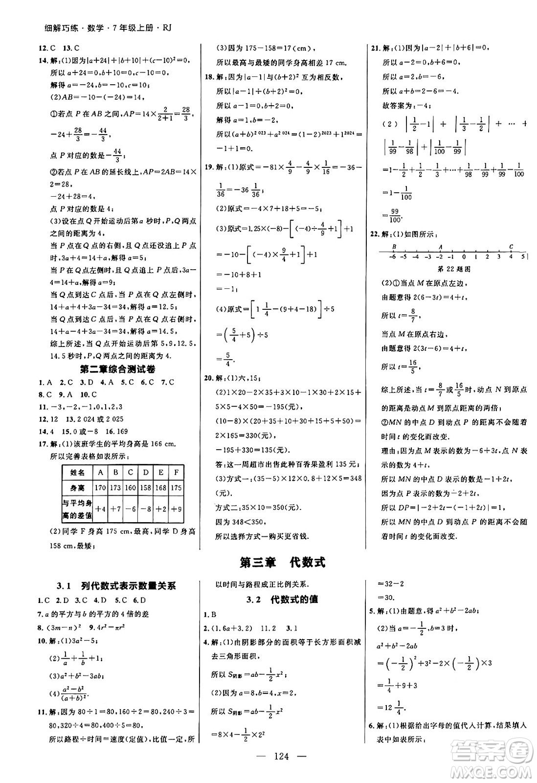 延邊大學(xué)出版社2024年秋細解巧練七年級數(shù)學(xué)上冊人教版答案