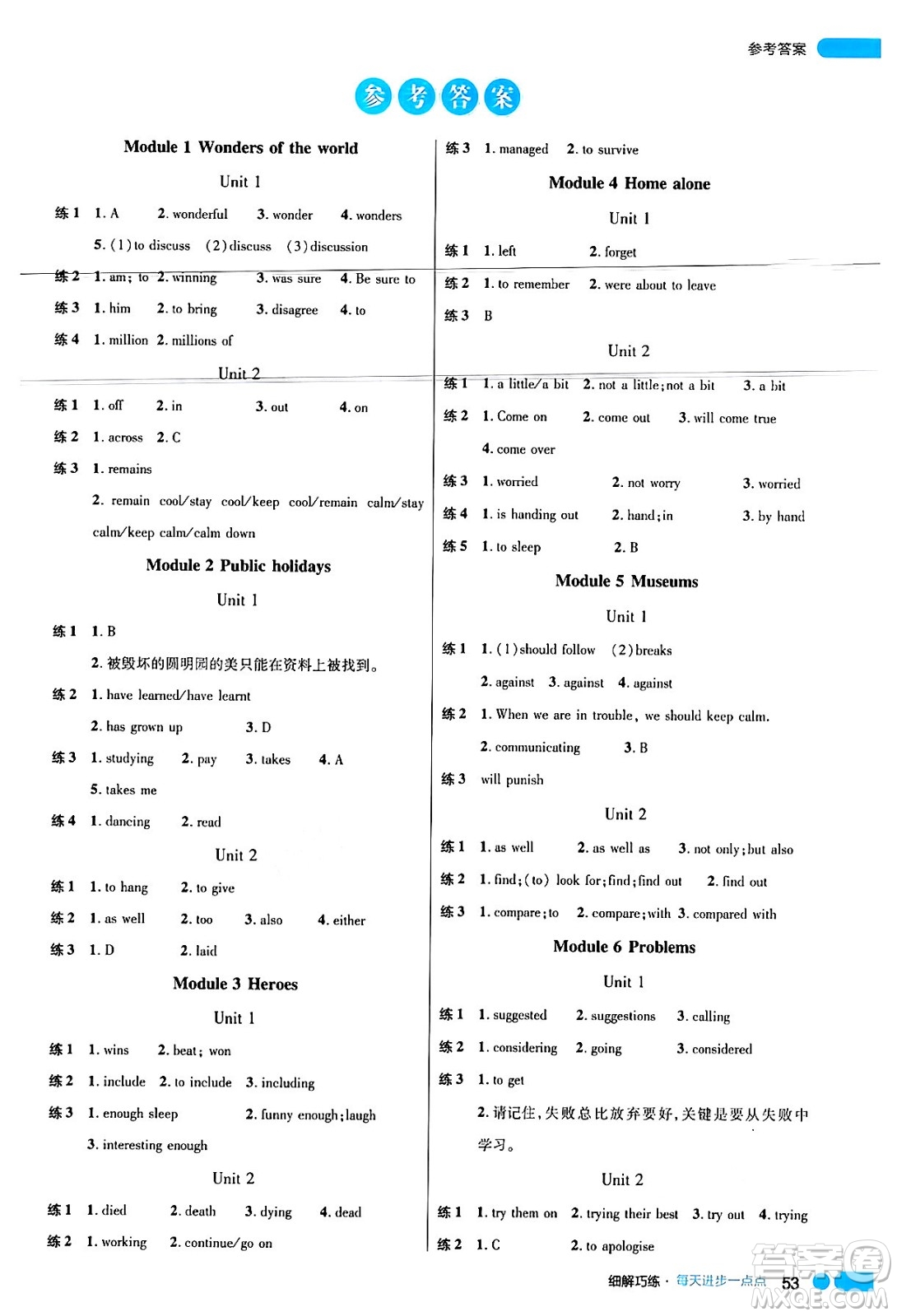延邊大學(xué)出版社2024年秋細(xì)解巧練九年級(jí)英語(yǔ)上冊(cè)外研版答案