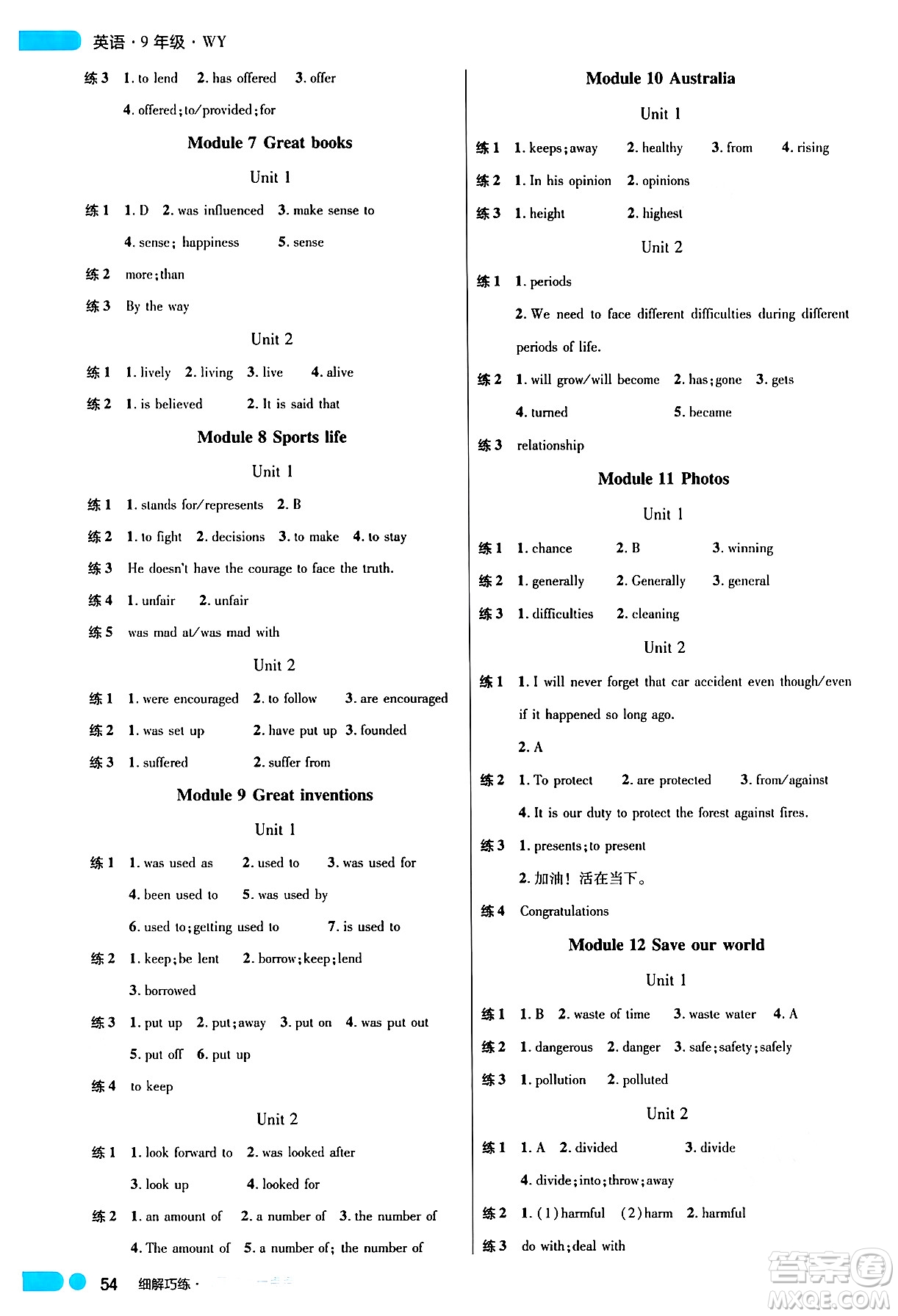 延邊大學(xué)出版社2024年秋細(xì)解巧練九年級(jí)英語(yǔ)上冊(cè)外研版答案