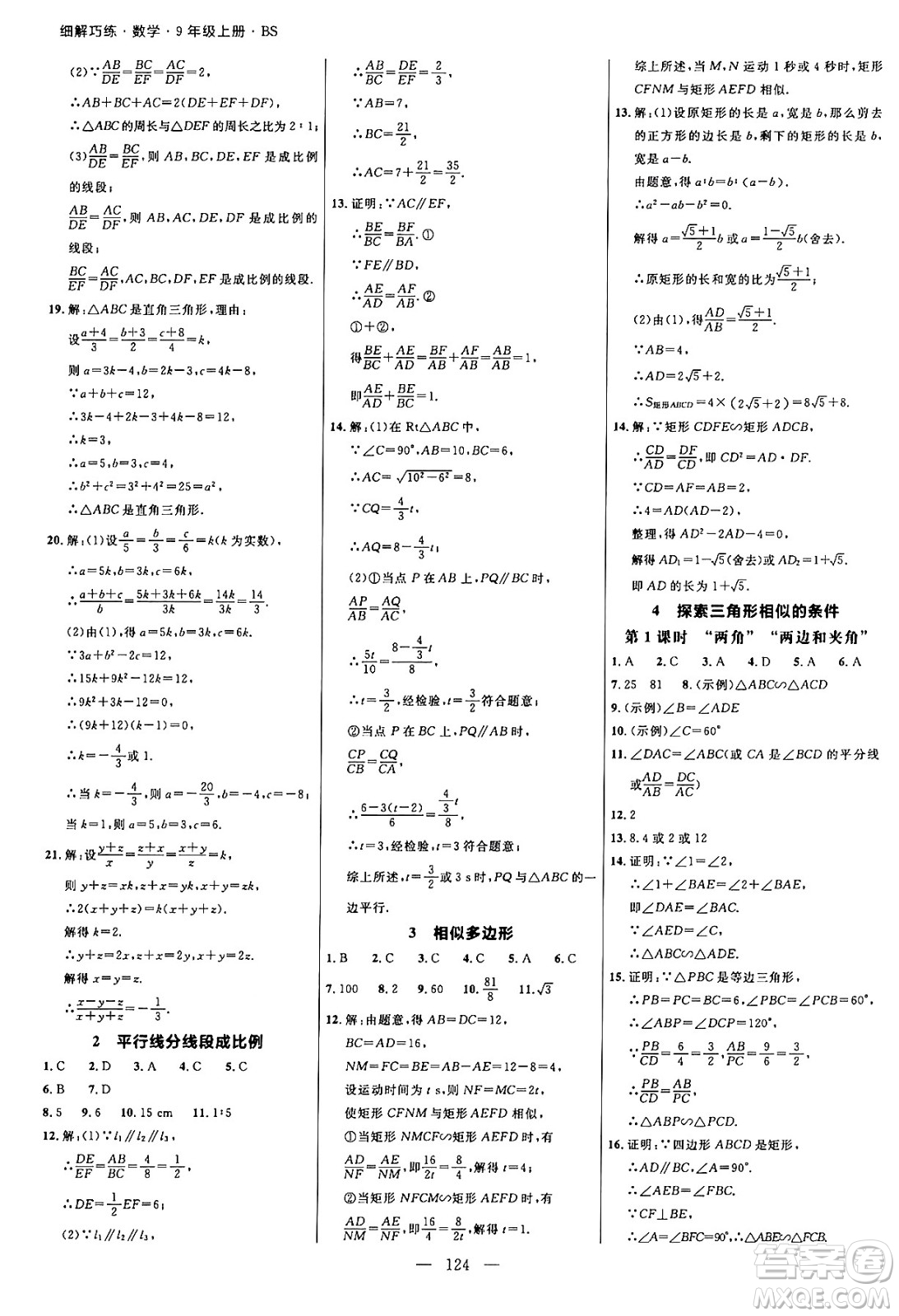 延邊大學(xué)出版社2024年秋細(xì)解巧練九年級數(shù)學(xué)上冊北師大版答案