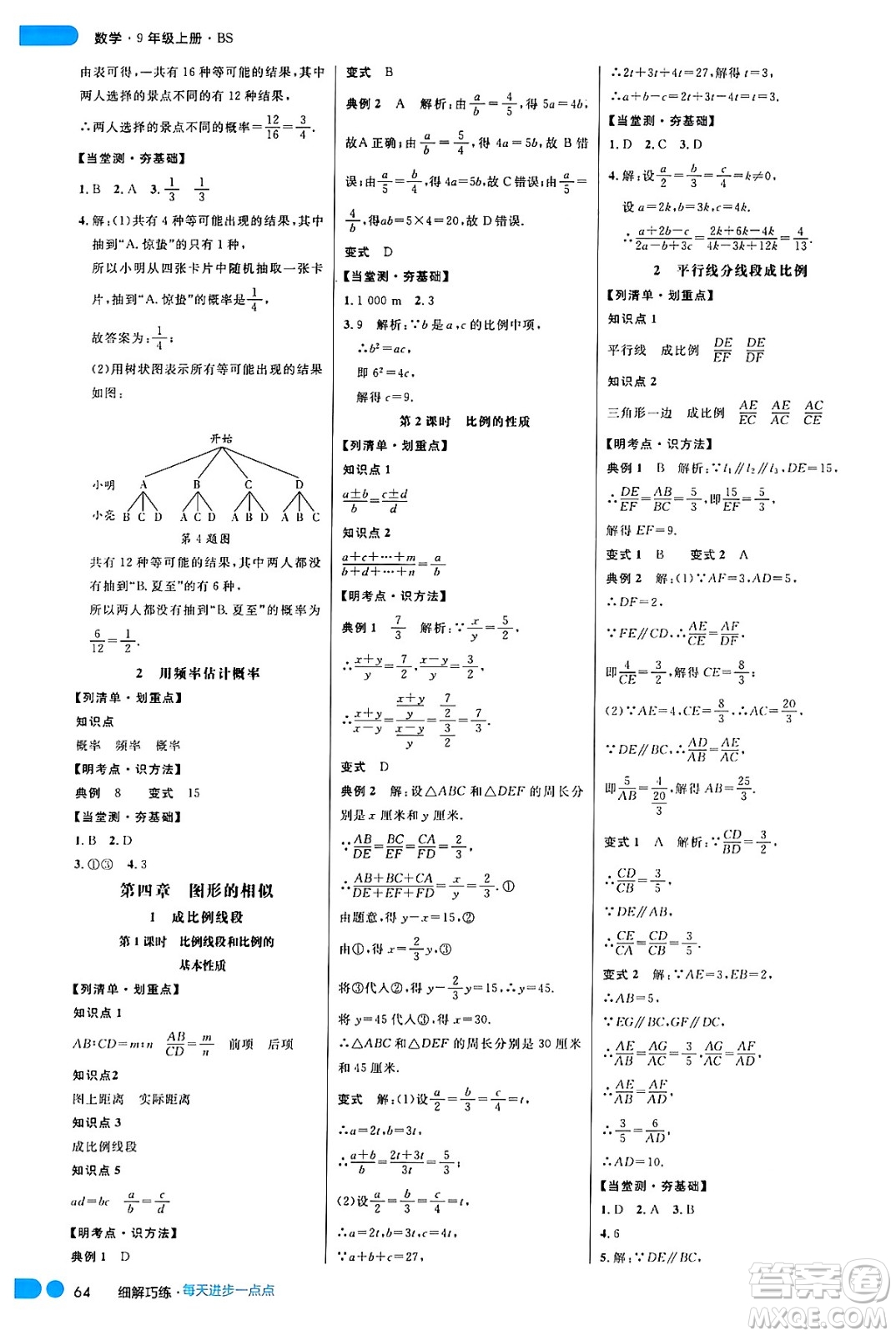 延邊大學(xué)出版社2024年秋細(xì)解巧練九年級數(shù)學(xué)上冊北師大版答案