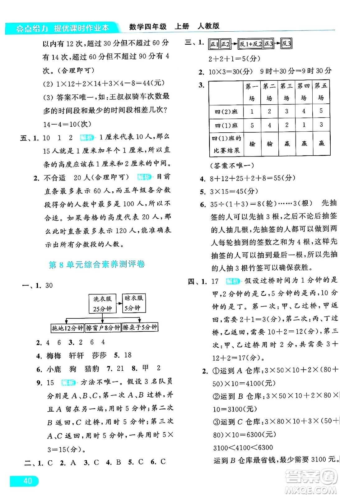 北京教育出版社2024年秋亮點給力提優(yōu)課時作業(yè)本四年級數(shù)學上冊人教版答案