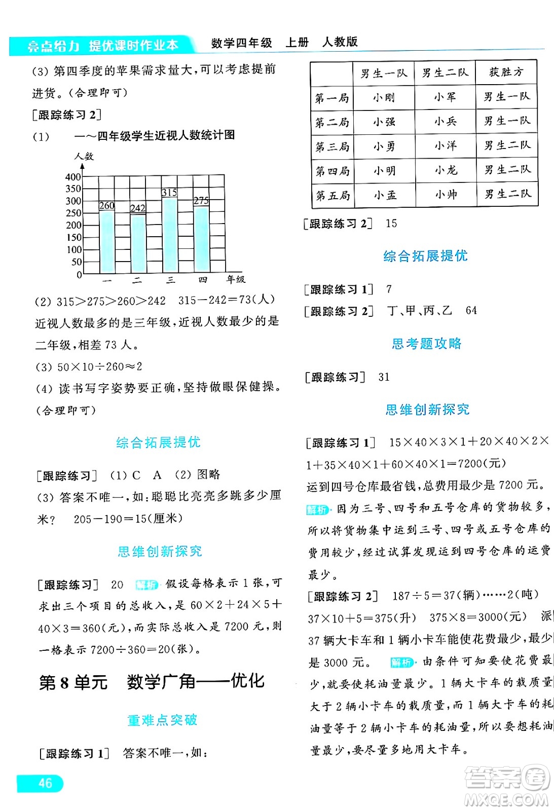 北京教育出版社2024年秋亮點給力提優(yōu)課時作業(yè)本四年級數(shù)學上冊人教版答案