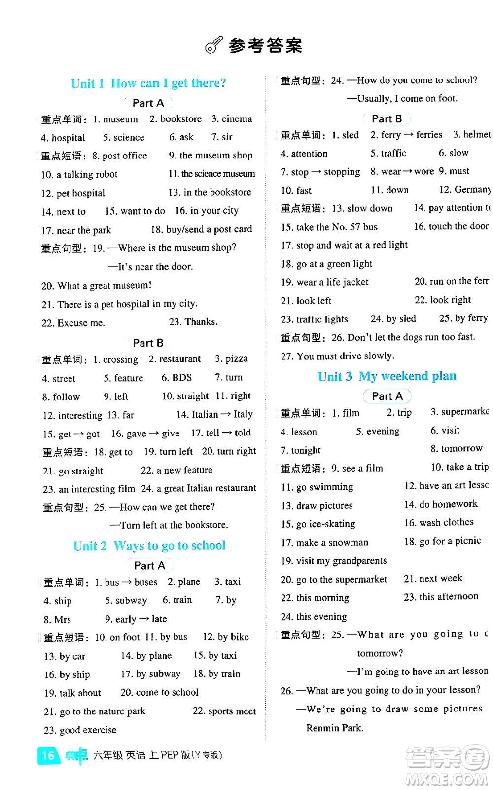 陜西師范大學(xué)出版總社有限公司2024年秋綜合應(yīng)用創(chuàng)新題典中點六年級英語上冊人教PEP版河南專版答案