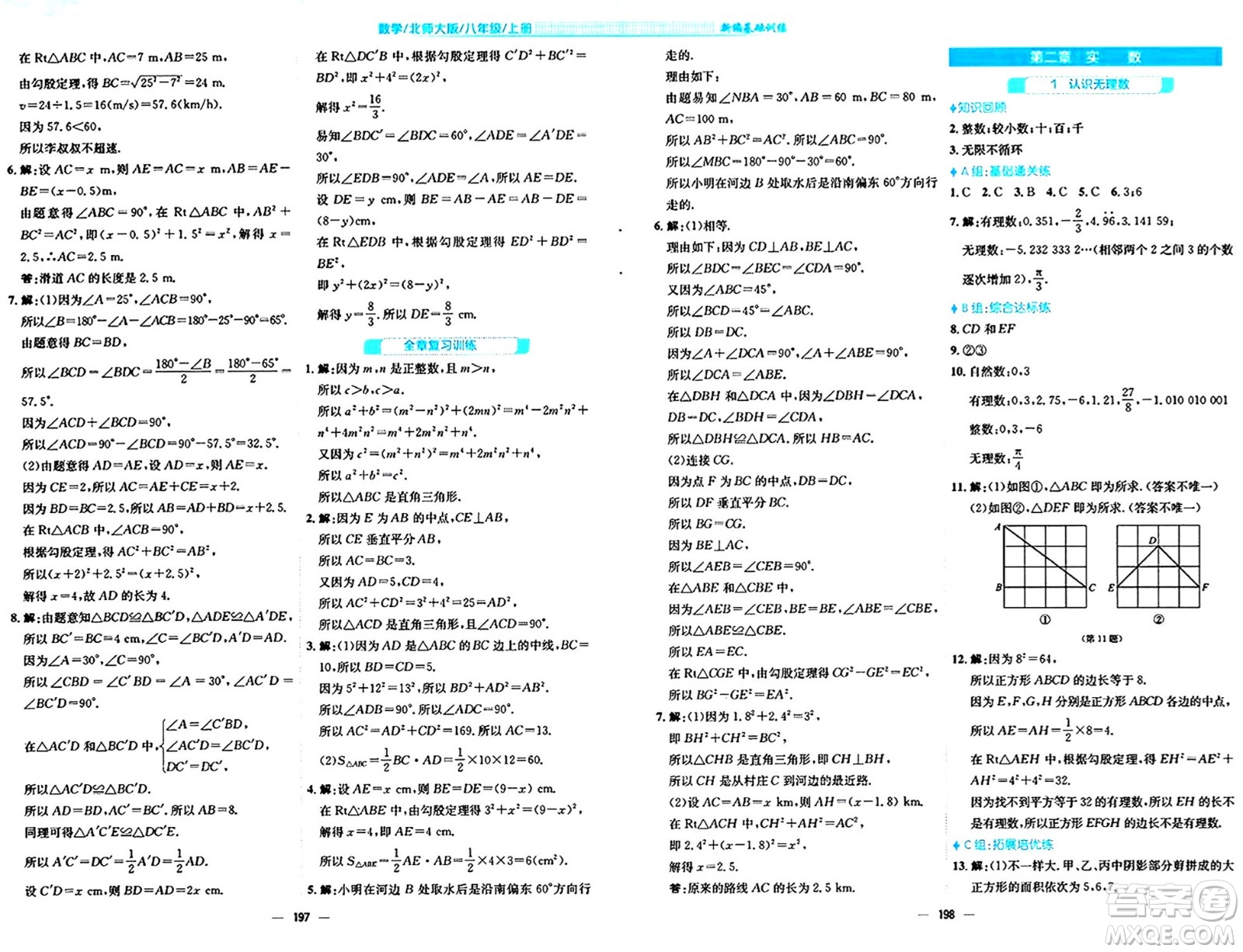 安徽教育出版社2024年秋新編基礎訓練八年級數(shù)學上冊北師大版答案