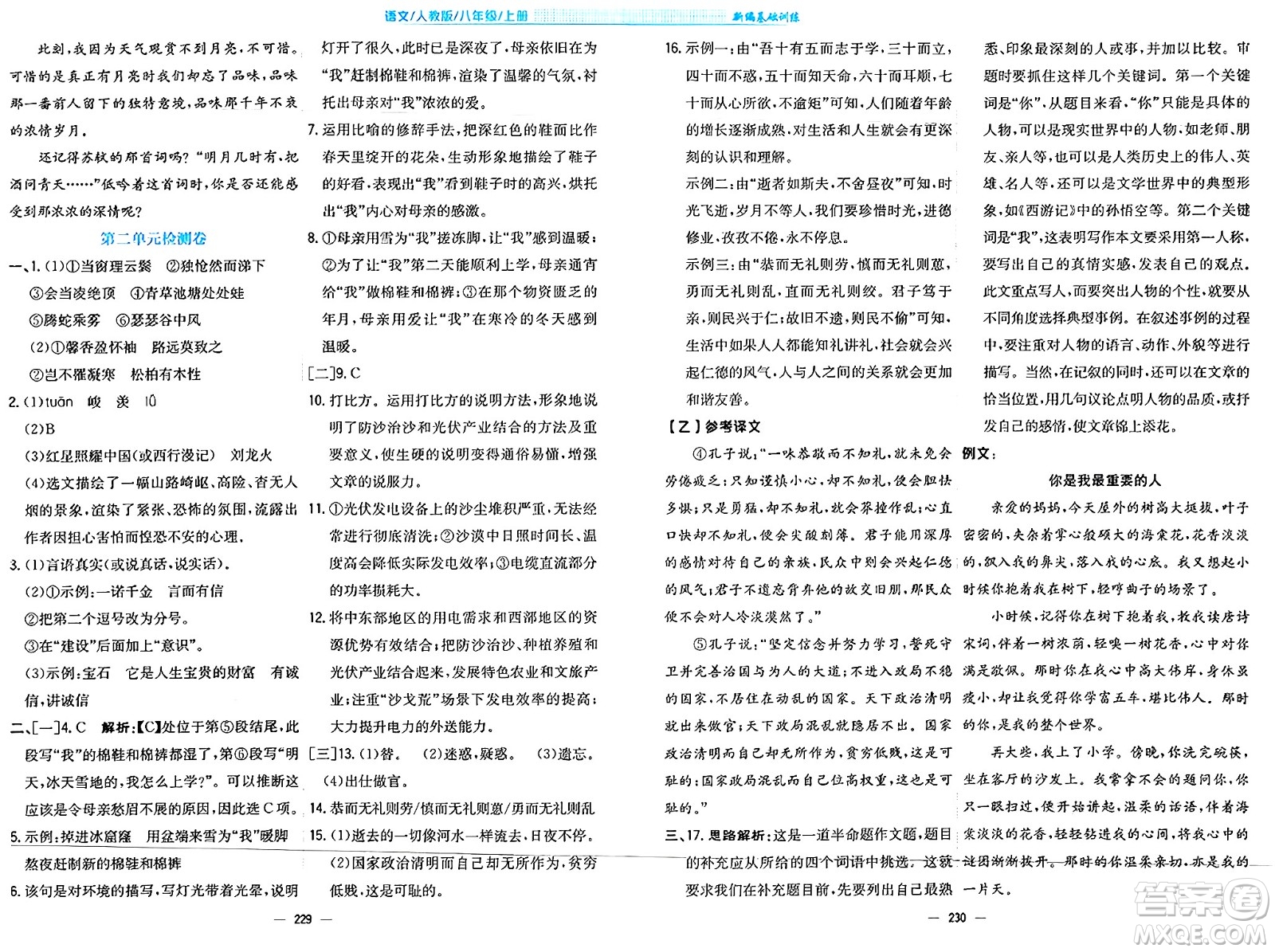 安徽教育出版社2024年秋新編基礎(chǔ)訓(xùn)練八年級(jí)語(yǔ)文上冊(cè)人教版答案
