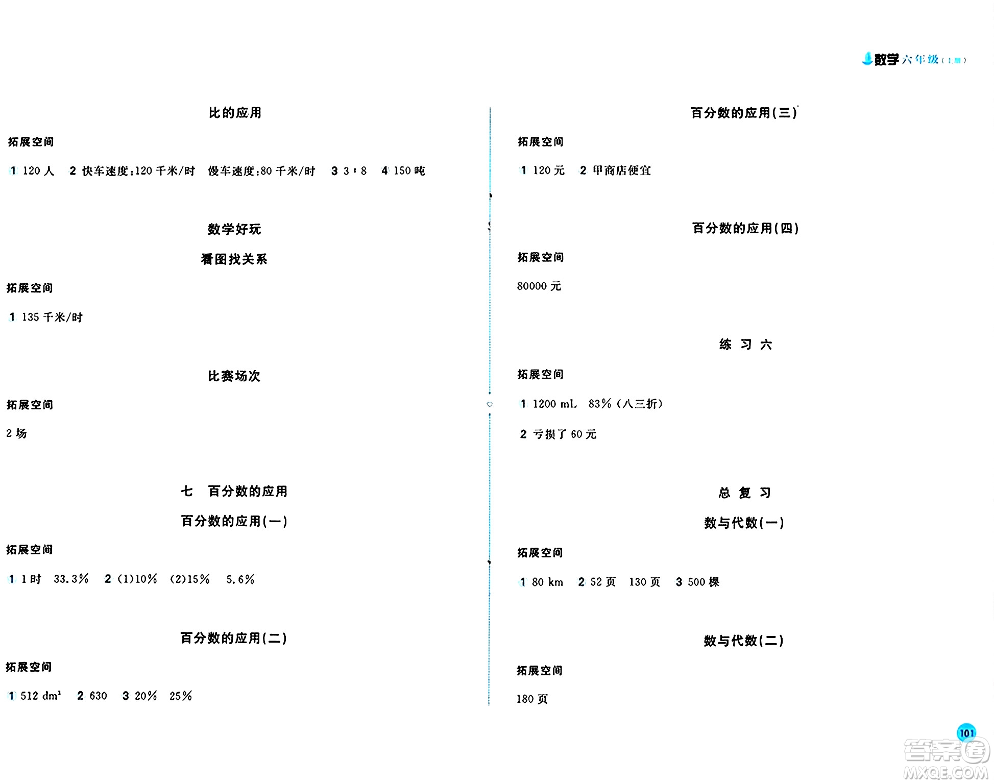 安徽少年兒童出版社2024年秋新編基礎(chǔ)訓(xùn)練六年級(jí)數(shù)學(xué)上冊(cè)北師大版答案