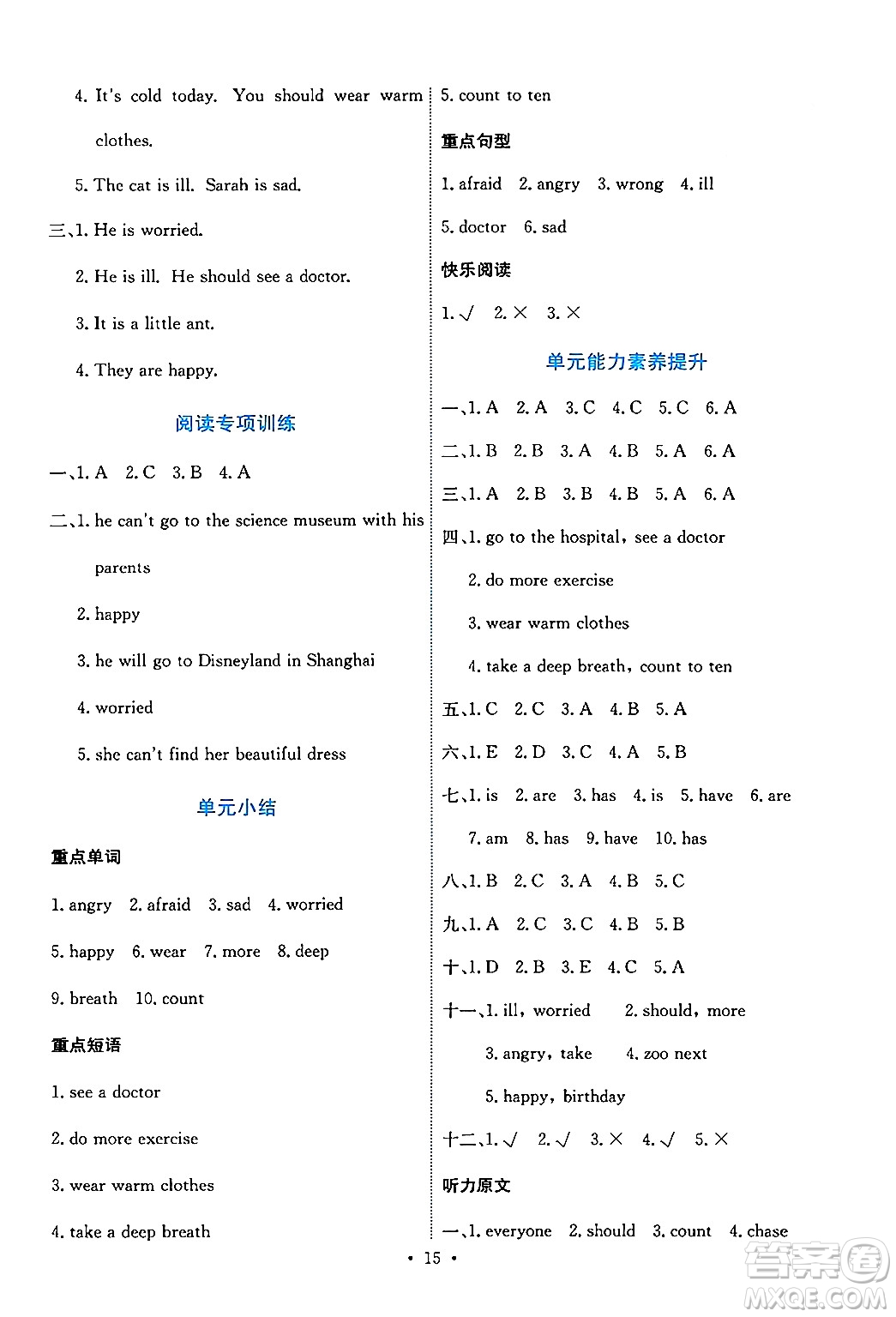人民教育出版社2024年秋能力培養(yǎng)與測(cè)試六年級(jí)英語(yǔ)上冊(cè)人教PEP版答案