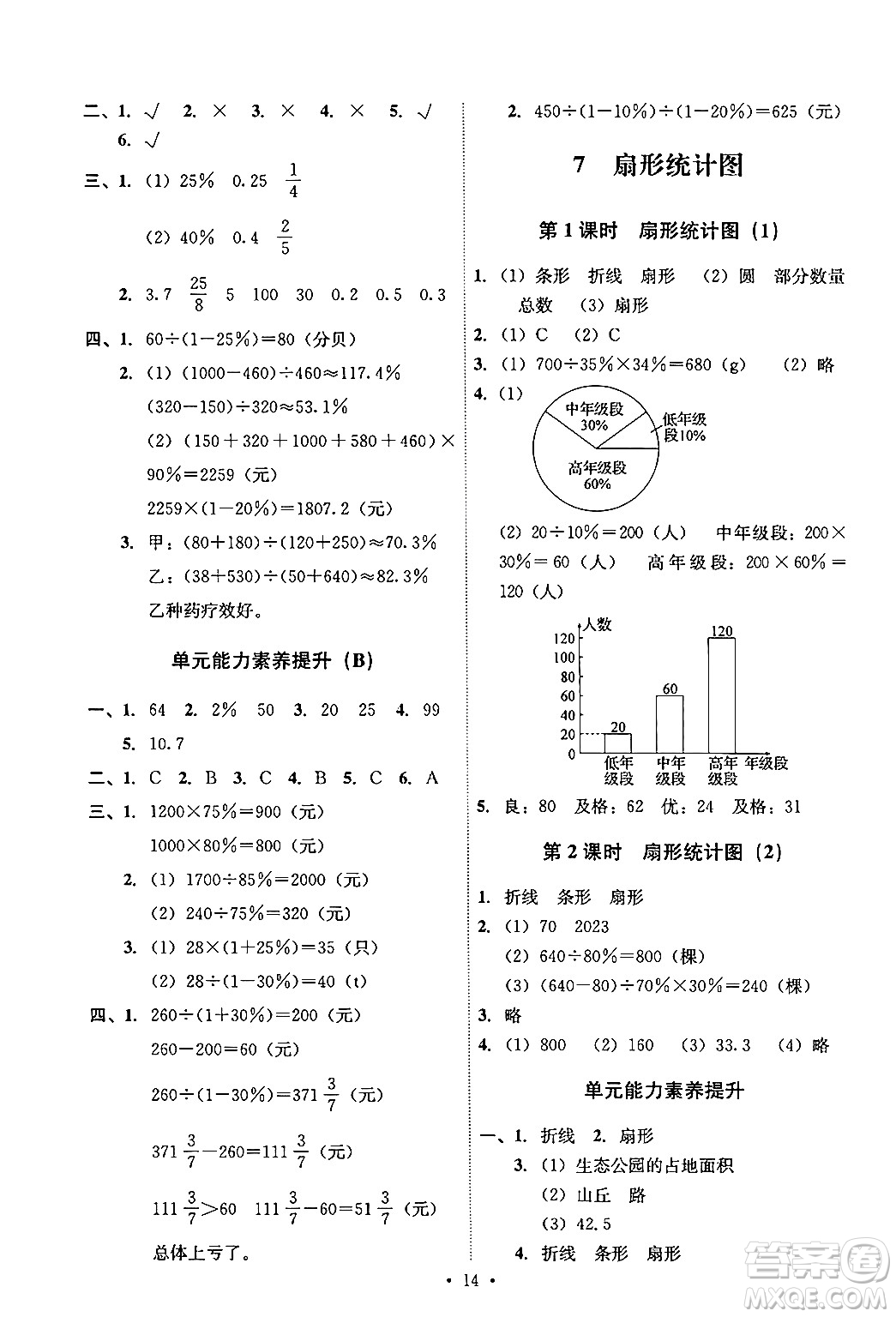 人民教育出版社2024年秋能力培養(yǎng)與測試六年級數(shù)學上冊人教版答案