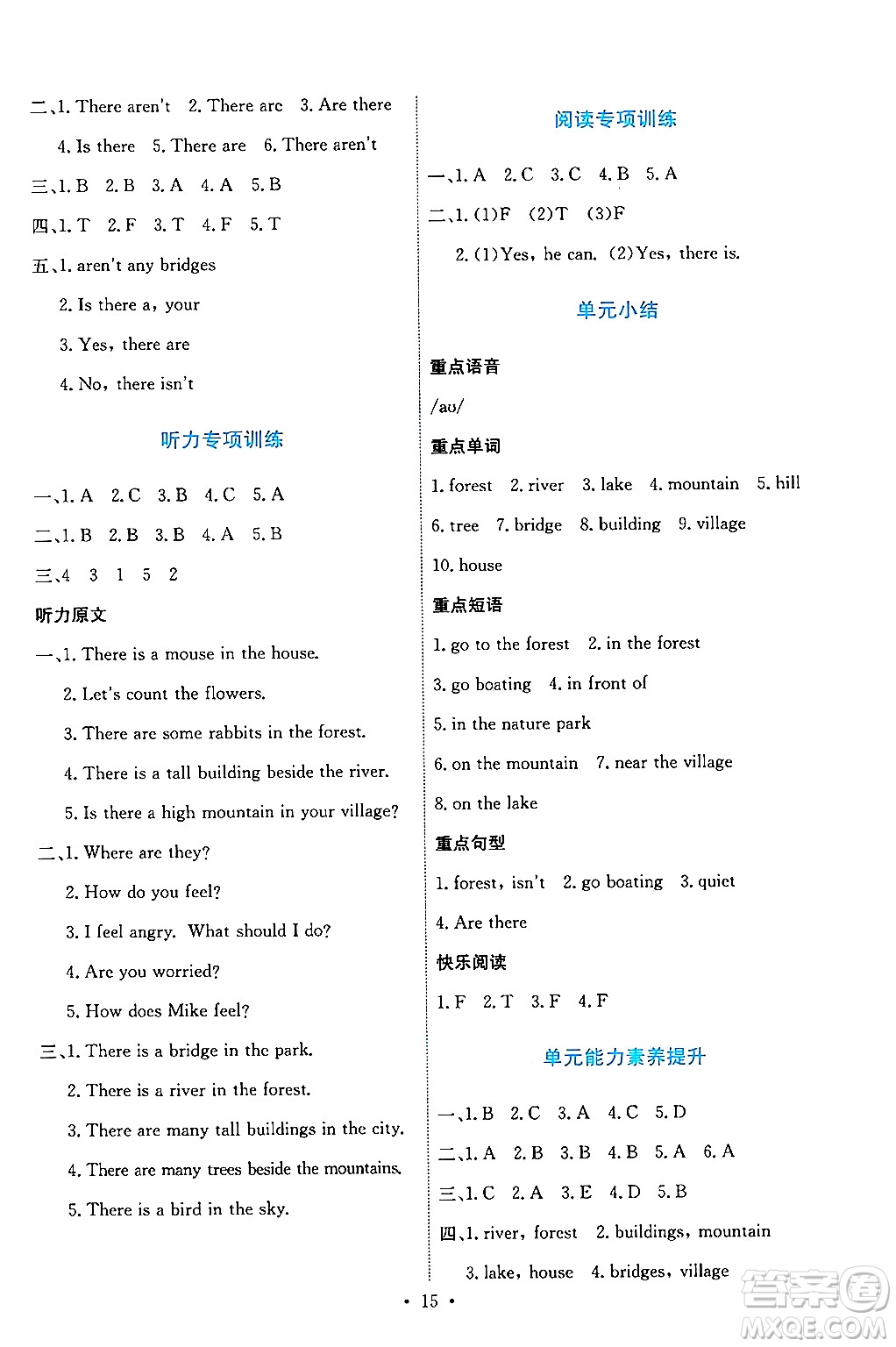 人民教育出版社2024年秋能力培養(yǎng)與測(cè)試五年級(jí)英語上冊(cè)人教PEP版答案