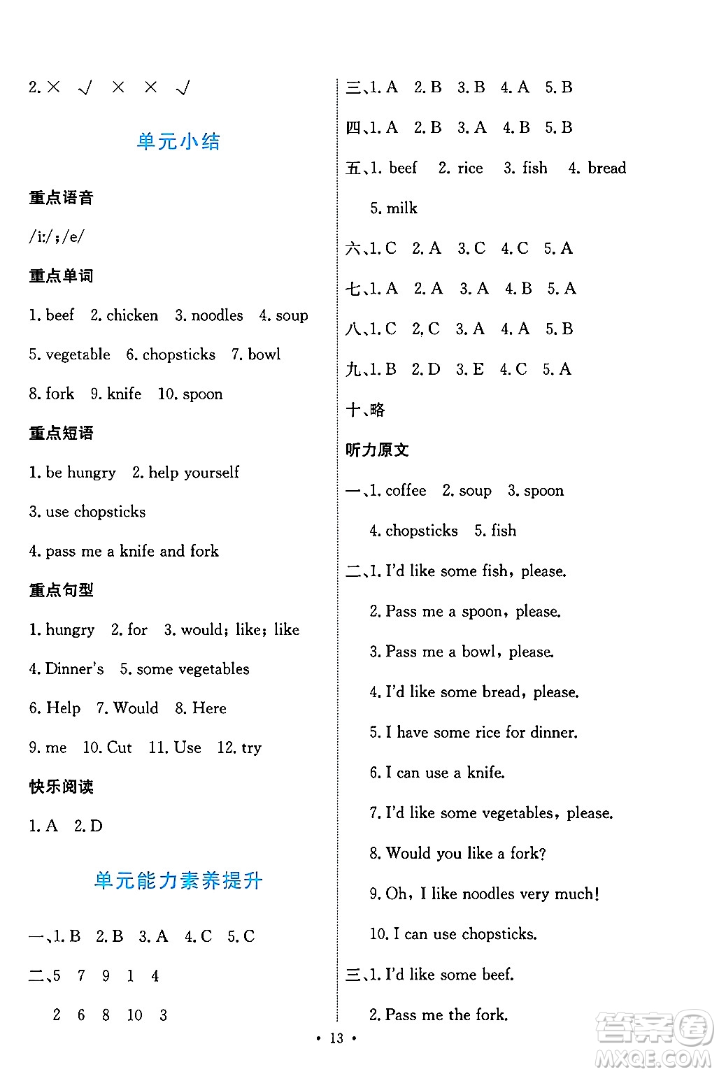 人民教育出版社2024年秋能力培養(yǎng)與測(cè)試四年級(jí)英語(yǔ)上冊(cè)人教PEP版答案