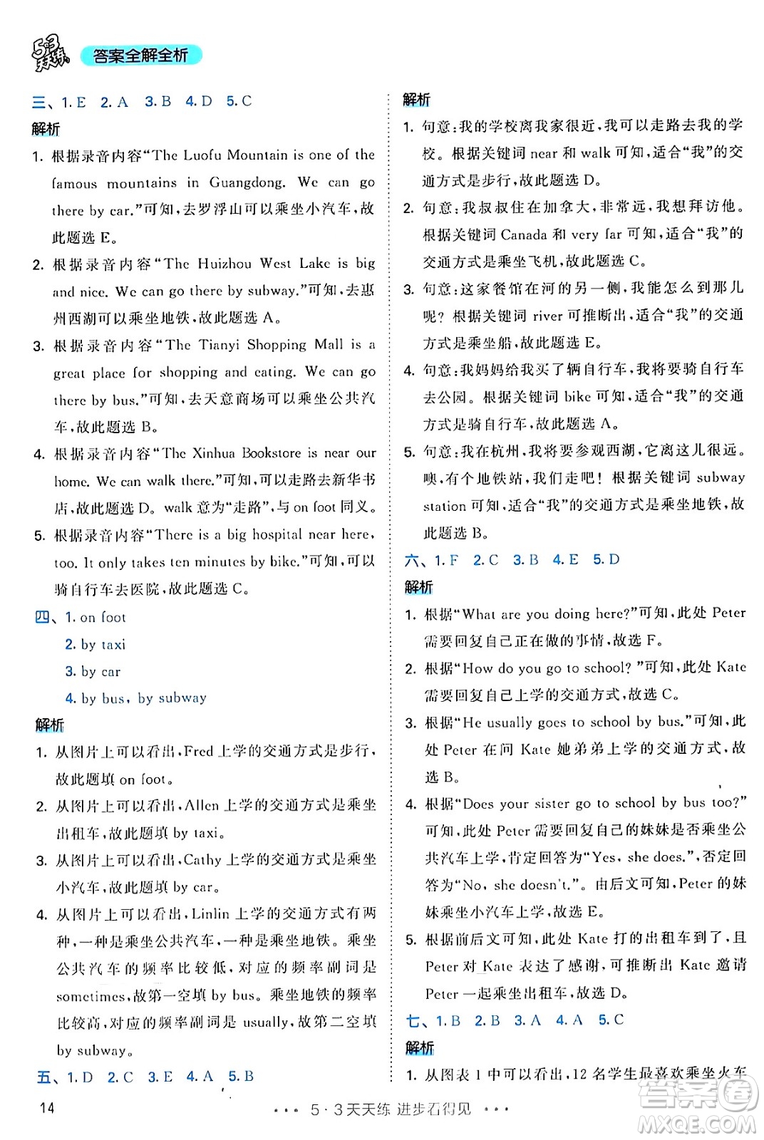 山東畫報(bào)出版社2024年秋53天天練六年級(jí)英語上冊(cè)人教PEP版答案