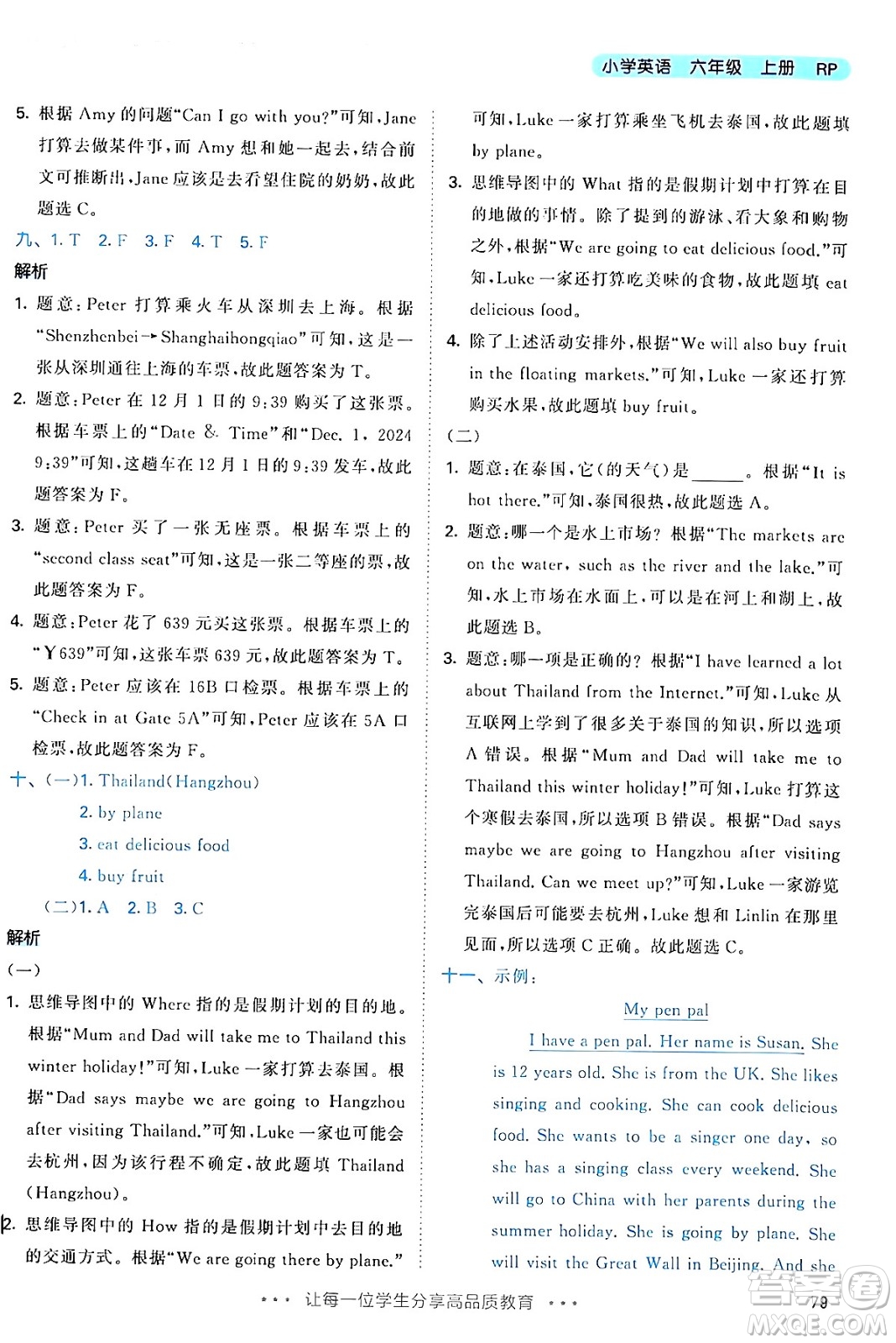 山東畫報(bào)出版社2024年秋53天天練六年級(jí)英語上冊(cè)人教PEP版答案