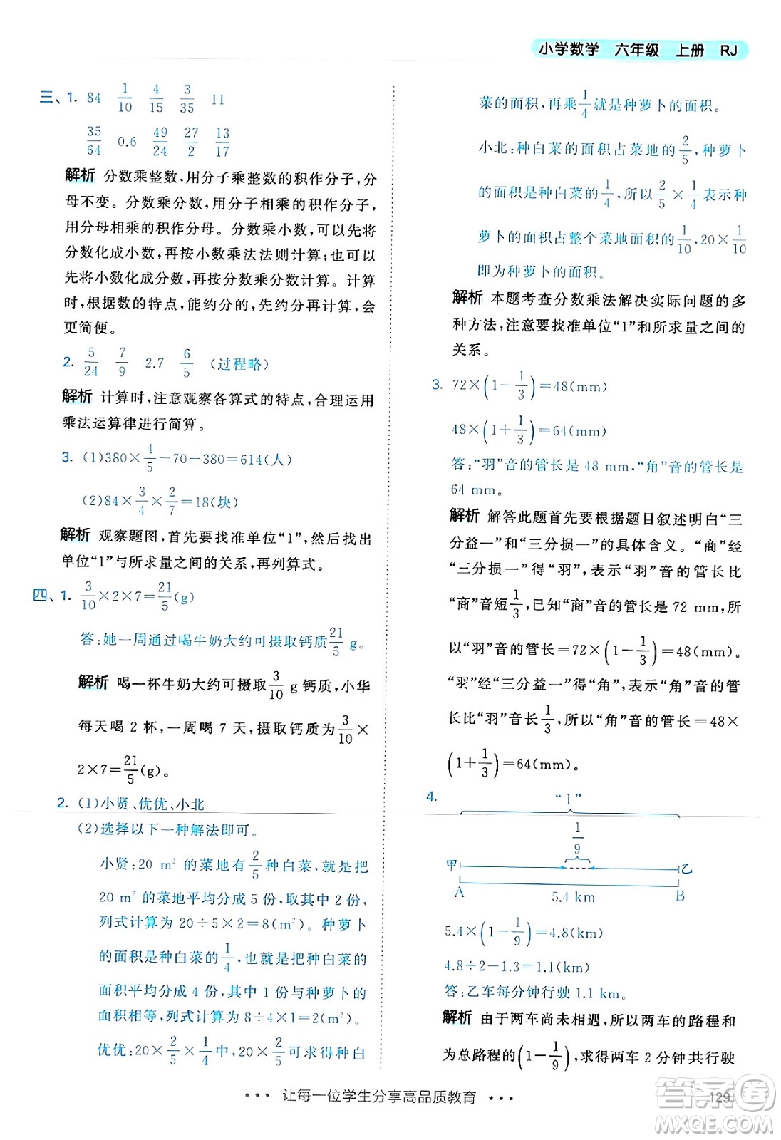 山東畫報(bào)出版社2024年秋53天天練六年級數(shù)學(xué)上冊人教版答案