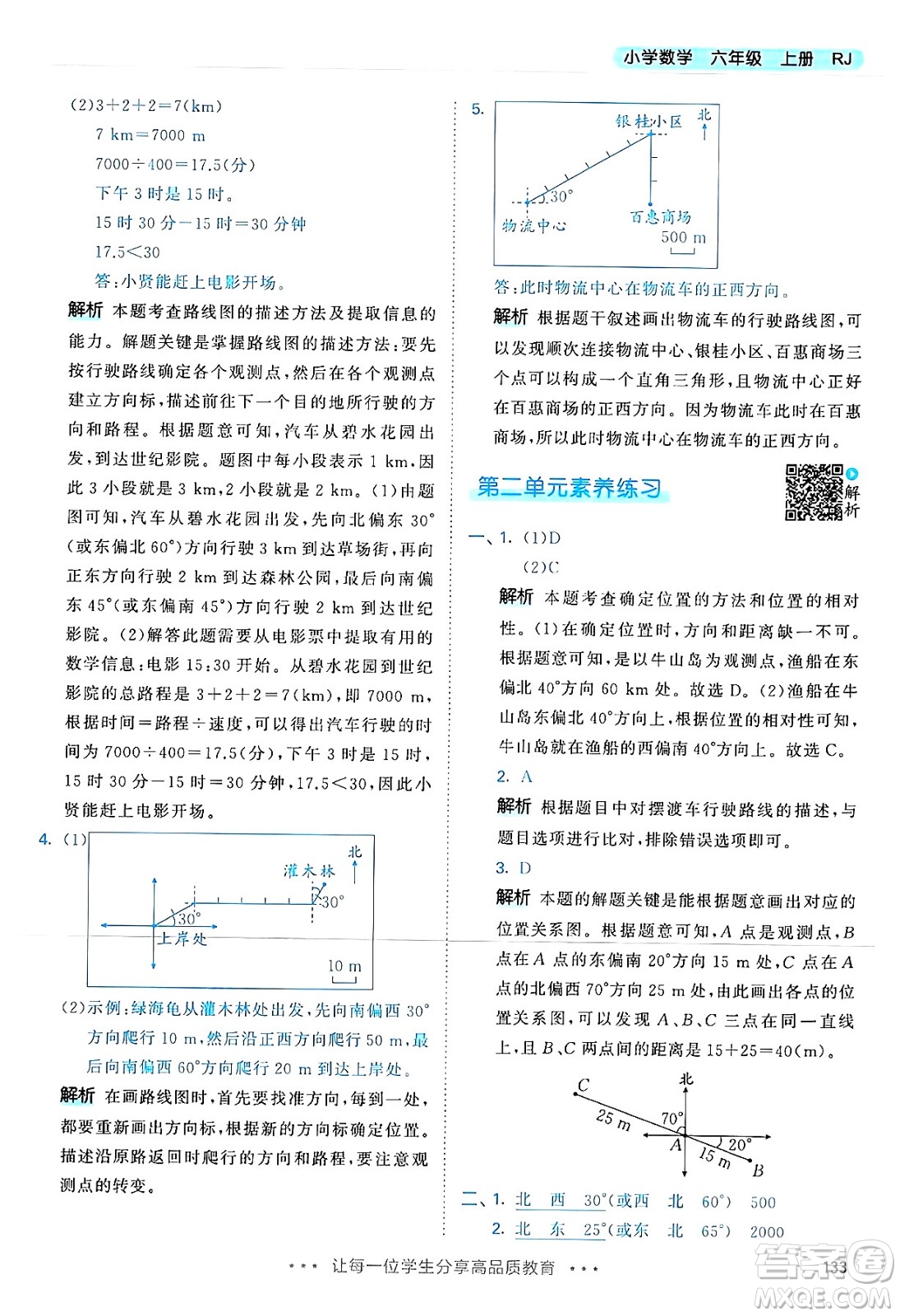 山東畫報(bào)出版社2024年秋53天天練六年級數(shù)學(xué)上冊人教版答案