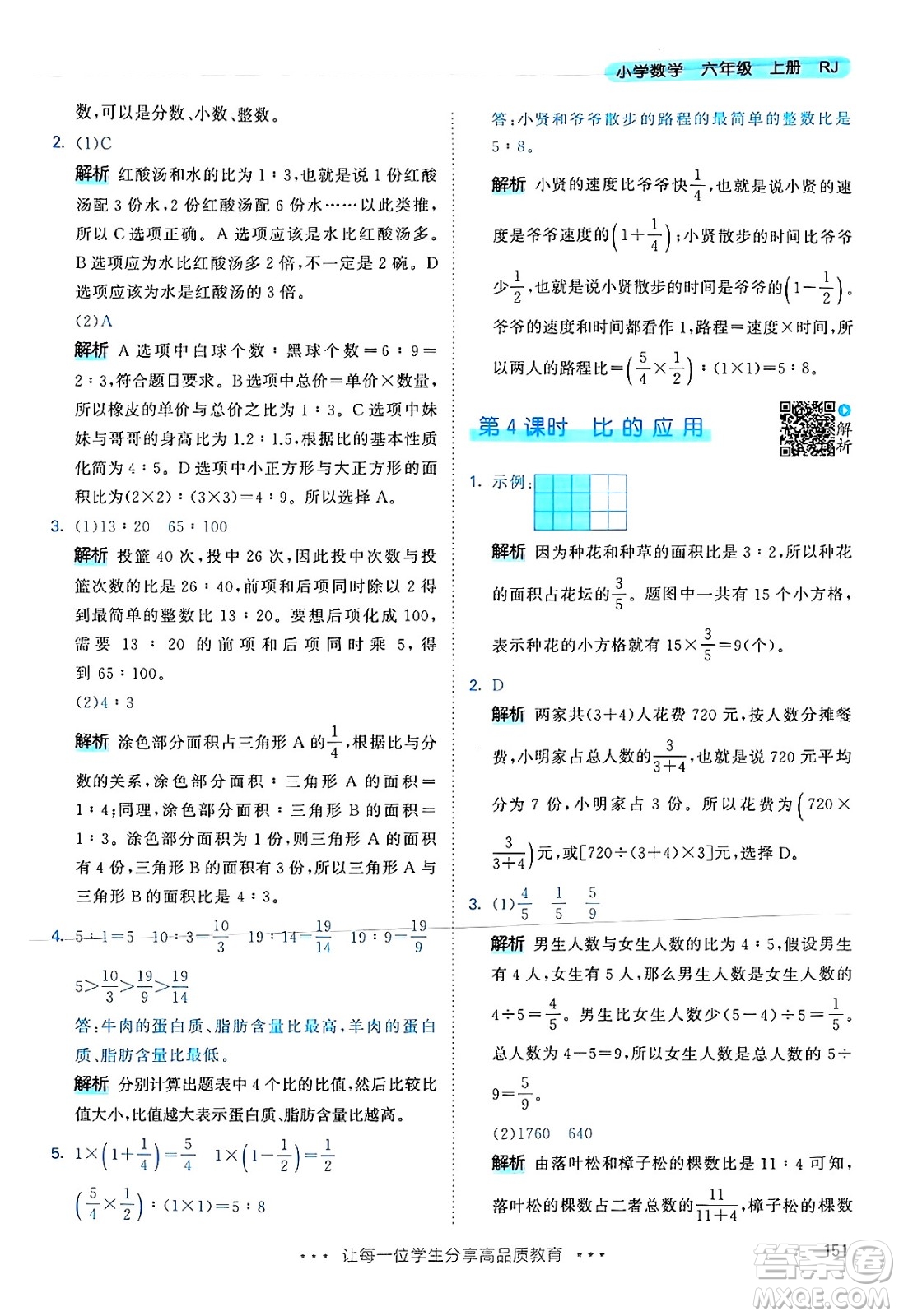 山東畫報(bào)出版社2024年秋53天天練六年級數(shù)學(xué)上冊人教版答案