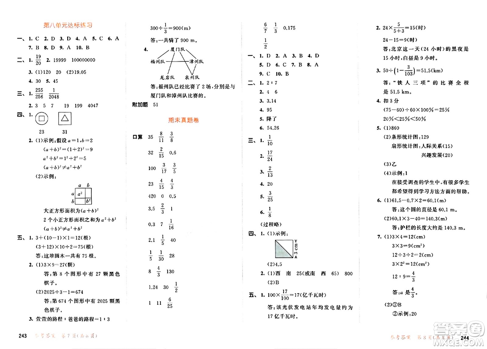 山東畫報(bào)出版社2024年秋53天天練六年級數(shù)學(xué)上冊人教版答案