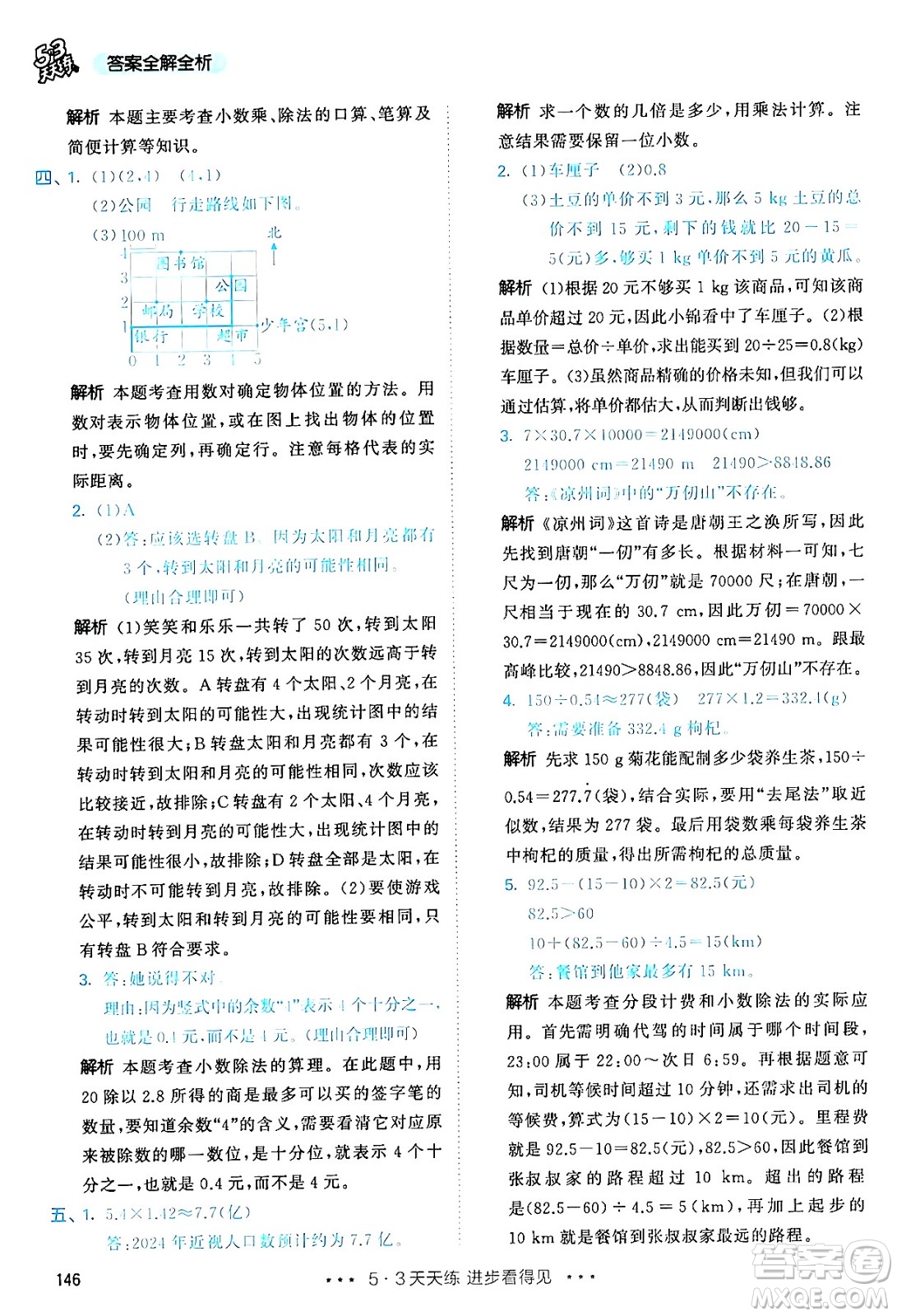 山東畫報(bào)出版社2024年秋53天天練五年級(jí)數(shù)學(xué)上冊(cè)人教版答案