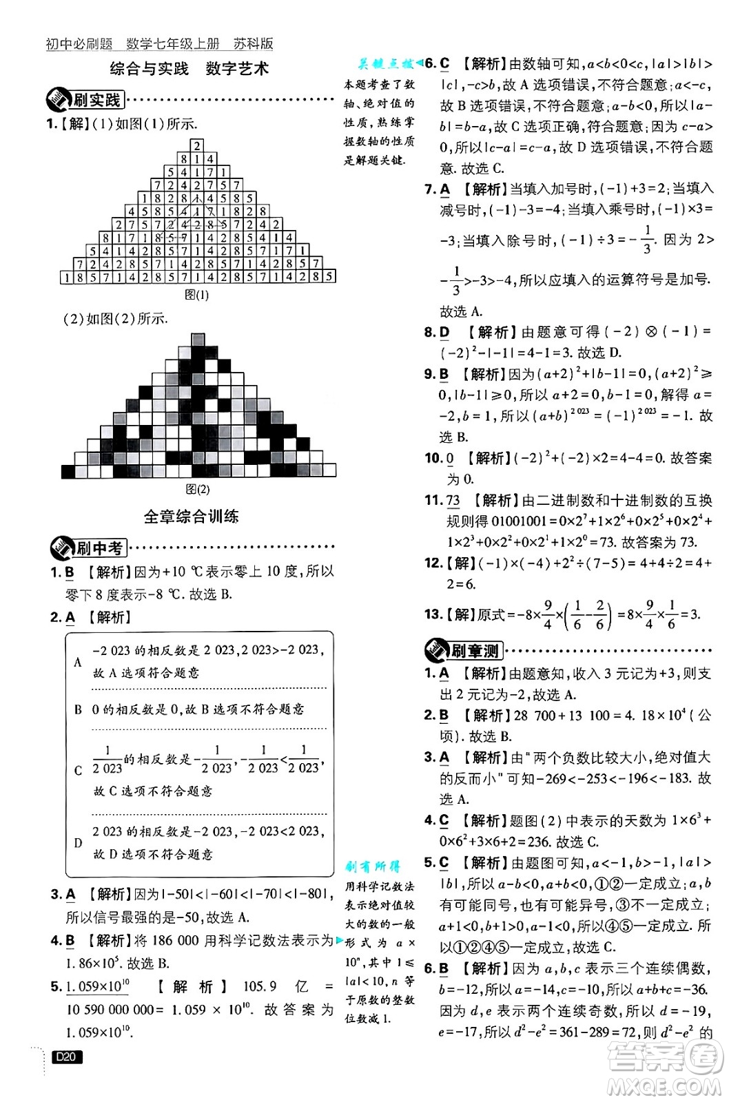 開明出版社2025屆初中必刷題拔尖提優(yōu)訓(xùn)練七年級(jí)數(shù)學(xué)上冊(cè)蘇科版答案