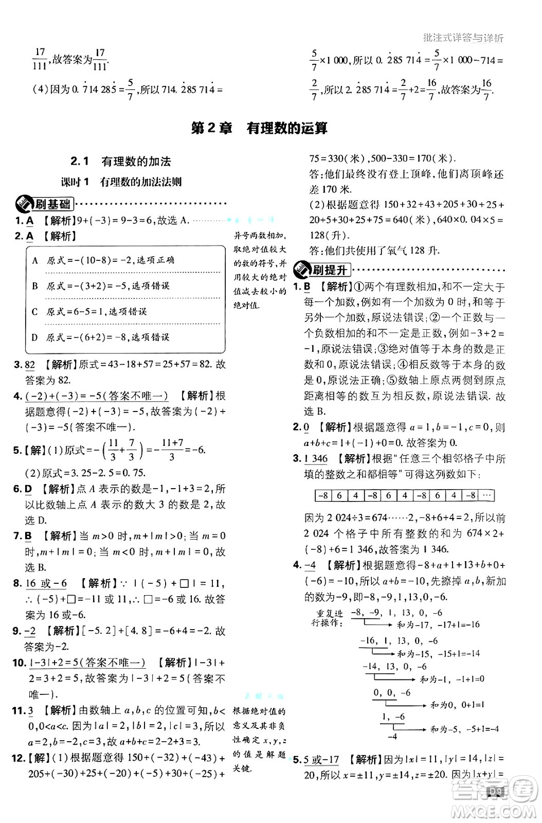 開(kāi)明出版社2025屆初中必刷題拔尖提優(yōu)訓(xùn)練七年級(jí)數(shù)學(xué)上冊(cè)浙教版浙江專版答案