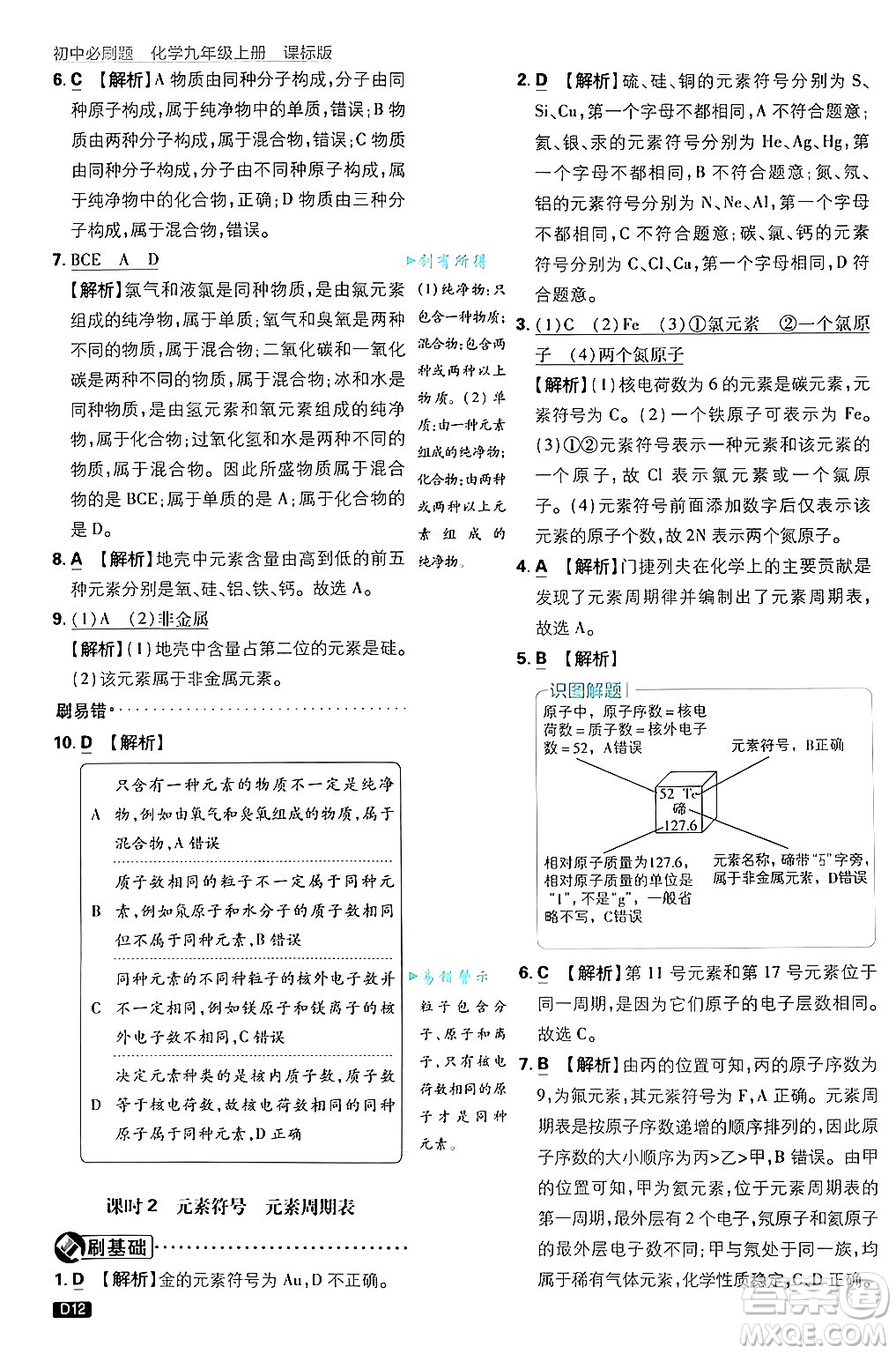 開明出版社2025屆初中必刷題拔尖提優(yōu)訓練九年級化學上冊課標版魯教版答案