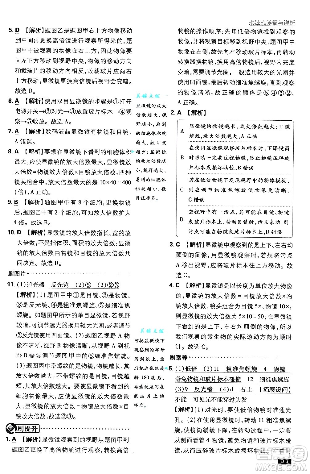 開明出版社2025屆初中必刷題拔尖提優(yōu)訓(xùn)練七年級(jí)生物上冊(cè)人教版答案