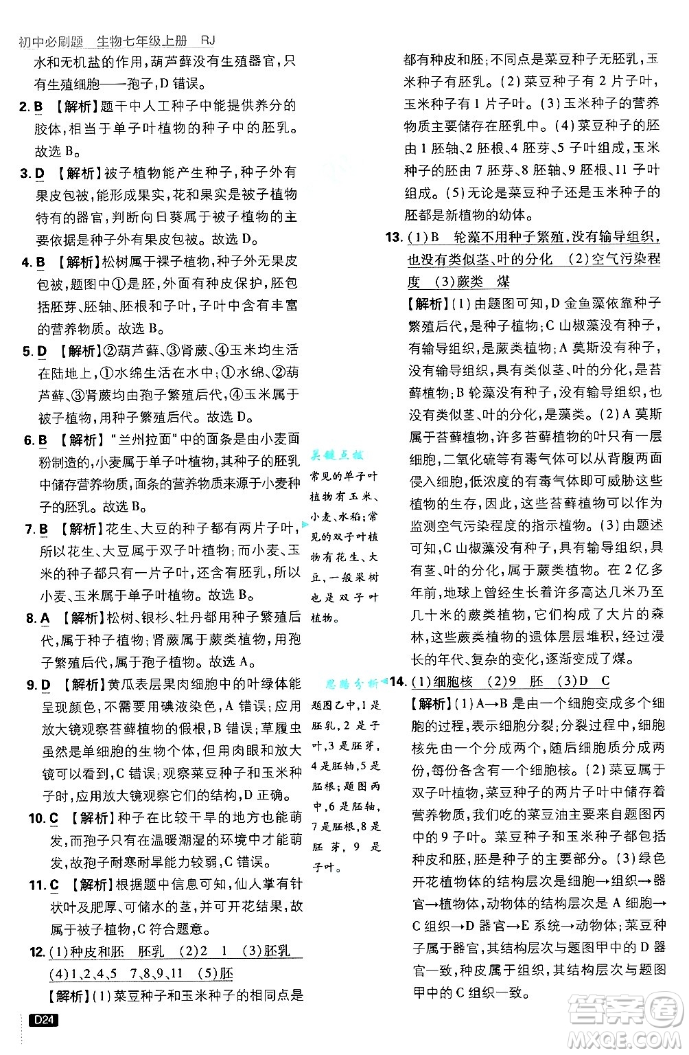 開明出版社2025屆初中必刷題拔尖提優(yōu)訓(xùn)練七年級(jí)生物上冊(cè)人教版答案