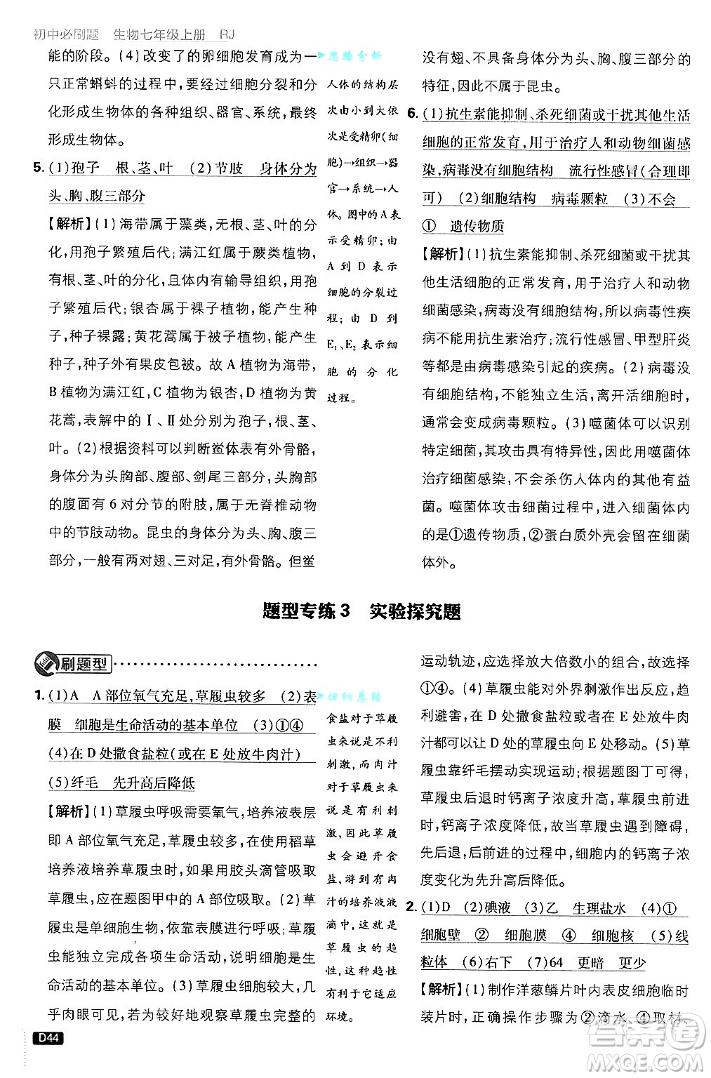 開明出版社2025屆初中必刷題拔尖提優(yōu)訓(xùn)練七年級(jí)生物上冊(cè)人教版答案