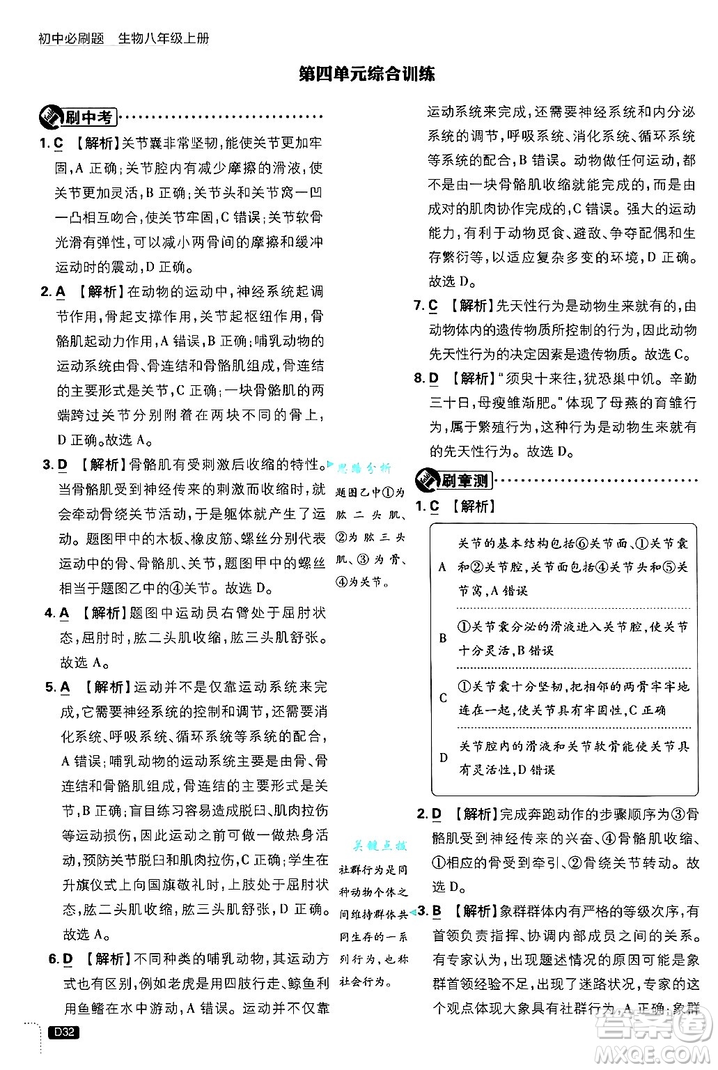 開明出版社2025屆初中必刷題拔尖提優(yōu)訓練八年級生物上冊冀少版答案