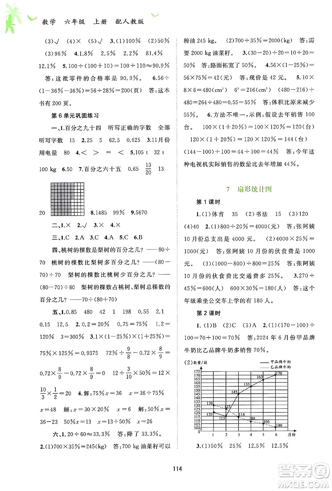 廣西教育出版社2024年秋新課程學習與測評同步學習六年級數(shù)學上冊人教版答案