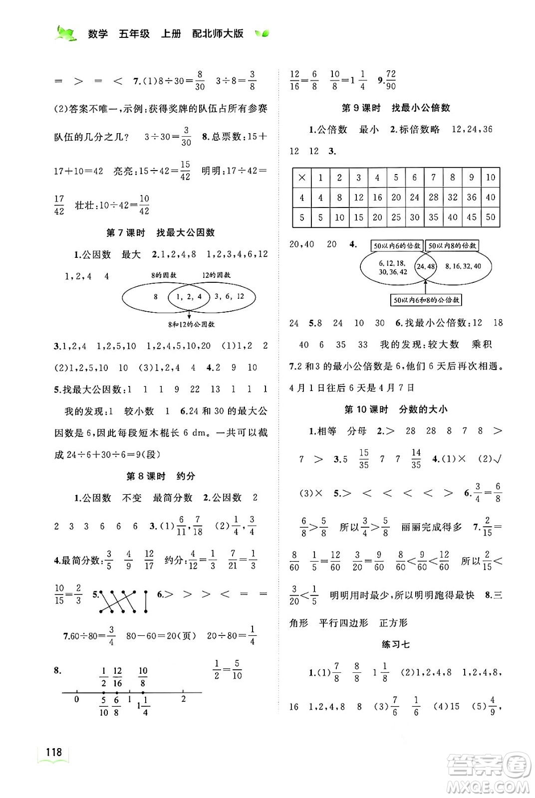 廣西教育出版社2024年秋新課程學(xué)習(xí)與測評同步學(xué)習(xí)五年級數(shù)學(xué)上冊北師大版答案